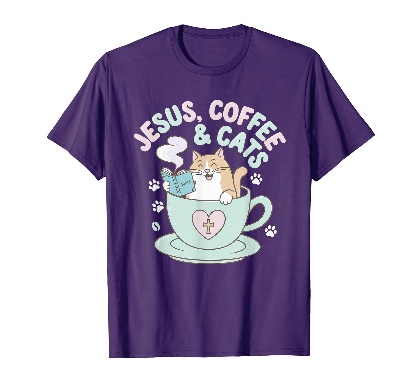 Jesus Coffee Cats Funny Cute Design Jesus Lovers Christian T-Shirt