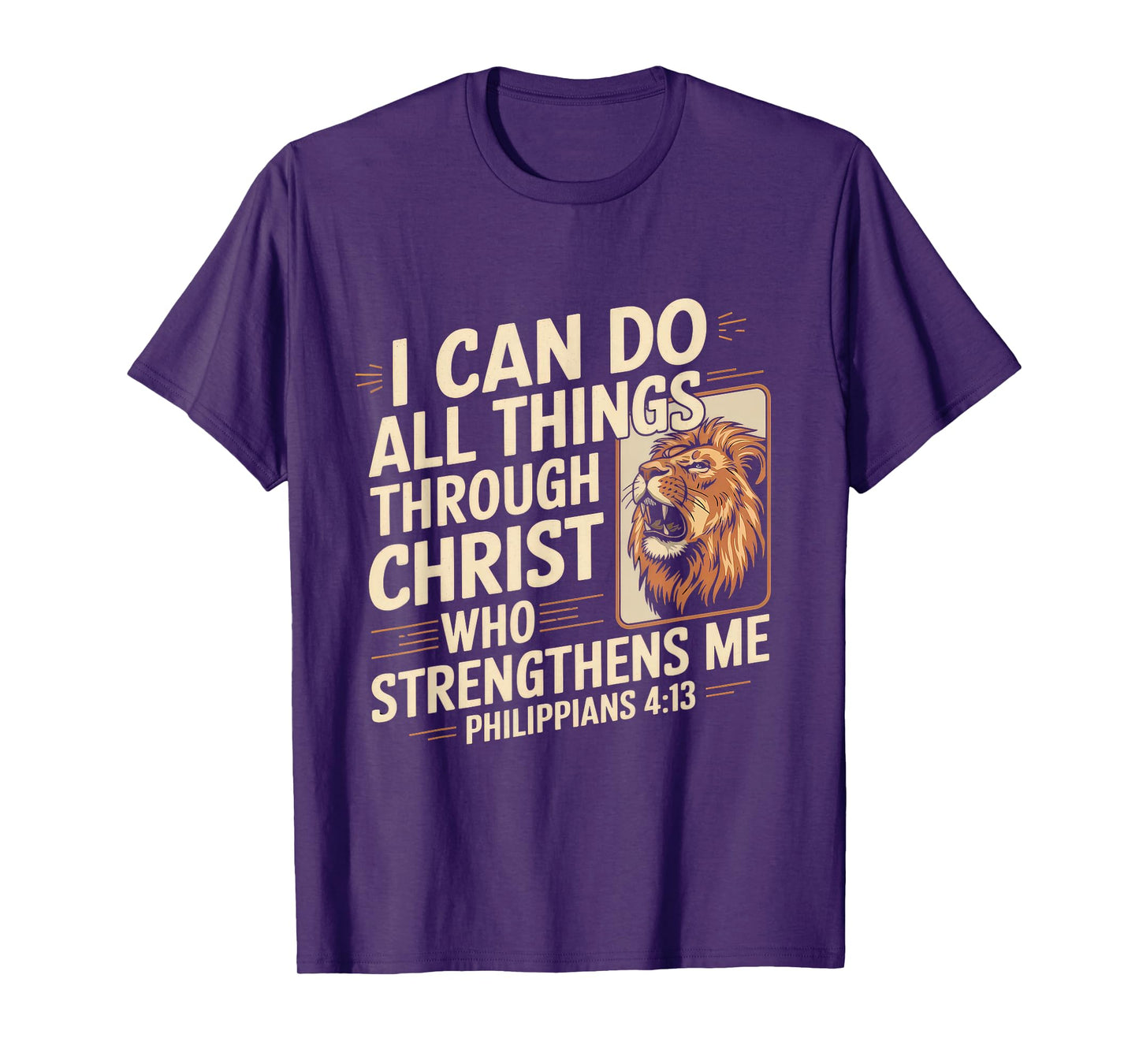 Christian Tshirt Philippians 4:13 Religious Lion Strengthens T-Shirt