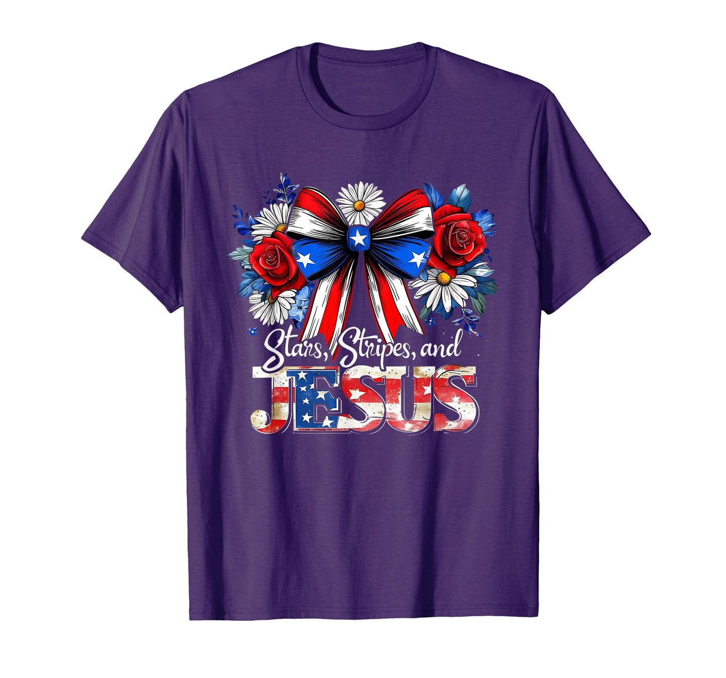 Stars Stripes and Jesus Bow Patriotic Christian Tee T-Shirt