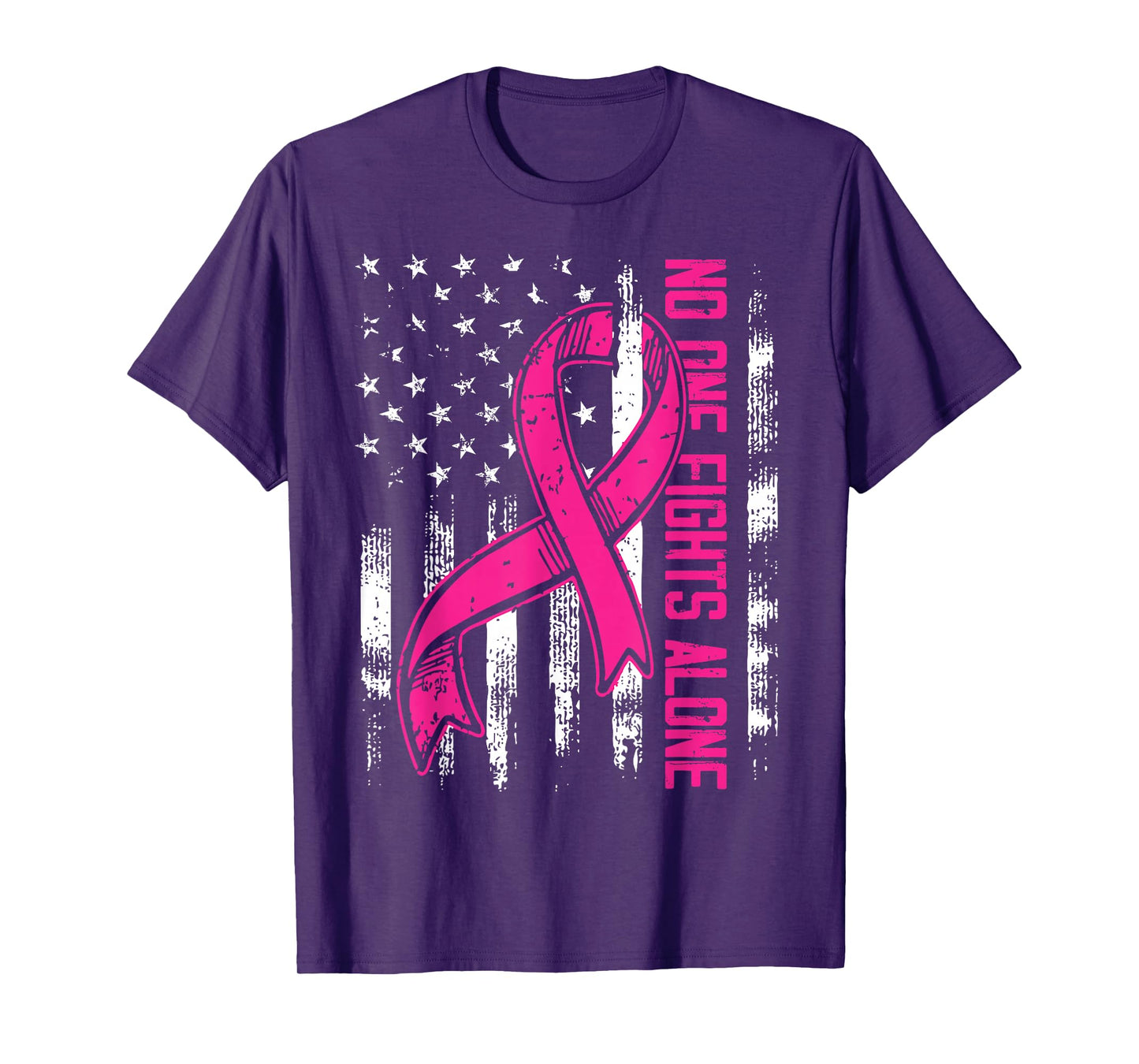 No One Fight Breast Cancer Alone Pink Ribbon American Flag T-Shirt