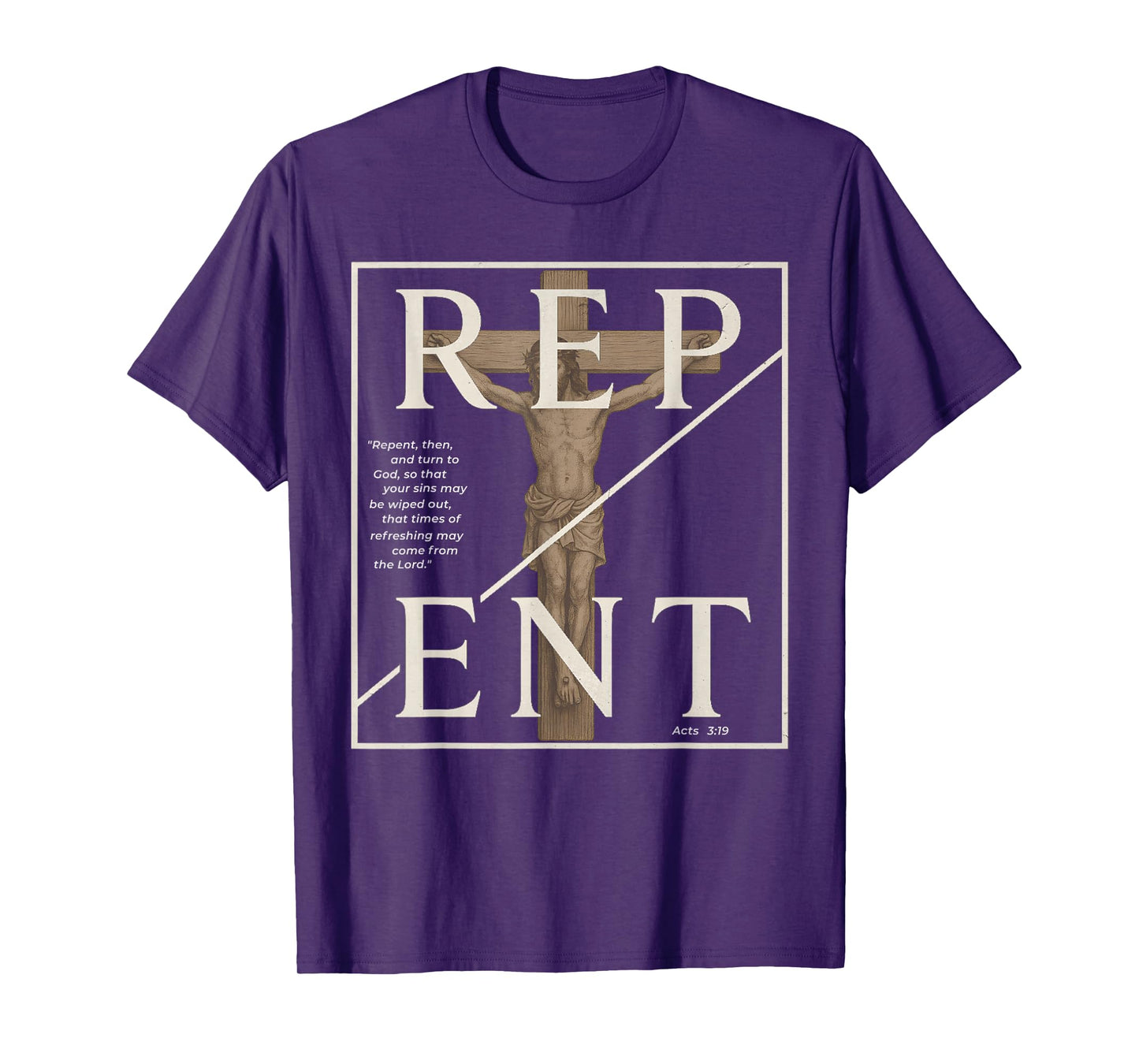 Repent Christian For Men Vintage Jesus Crucifixion Acts 3 19 T-Shirt