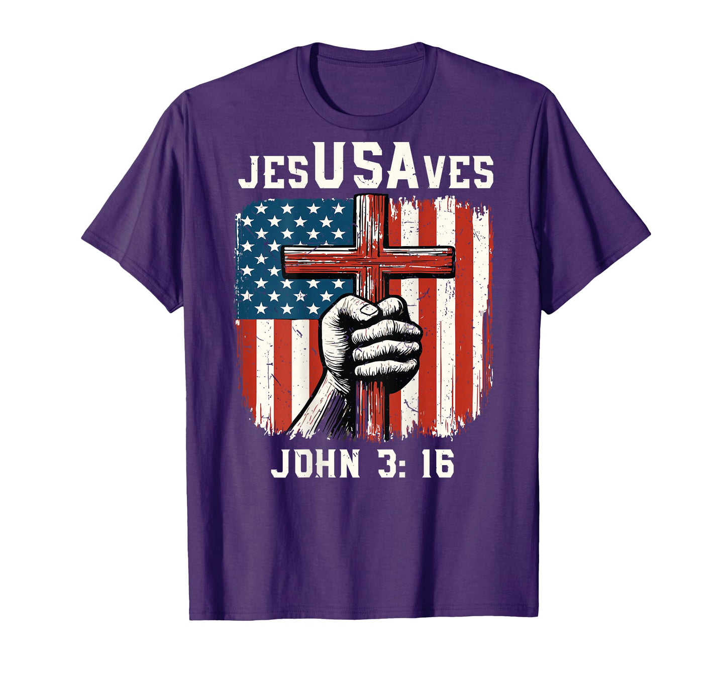 Jesus Save USA Patriotic Christian Faith American Flag Cross T-Shirt