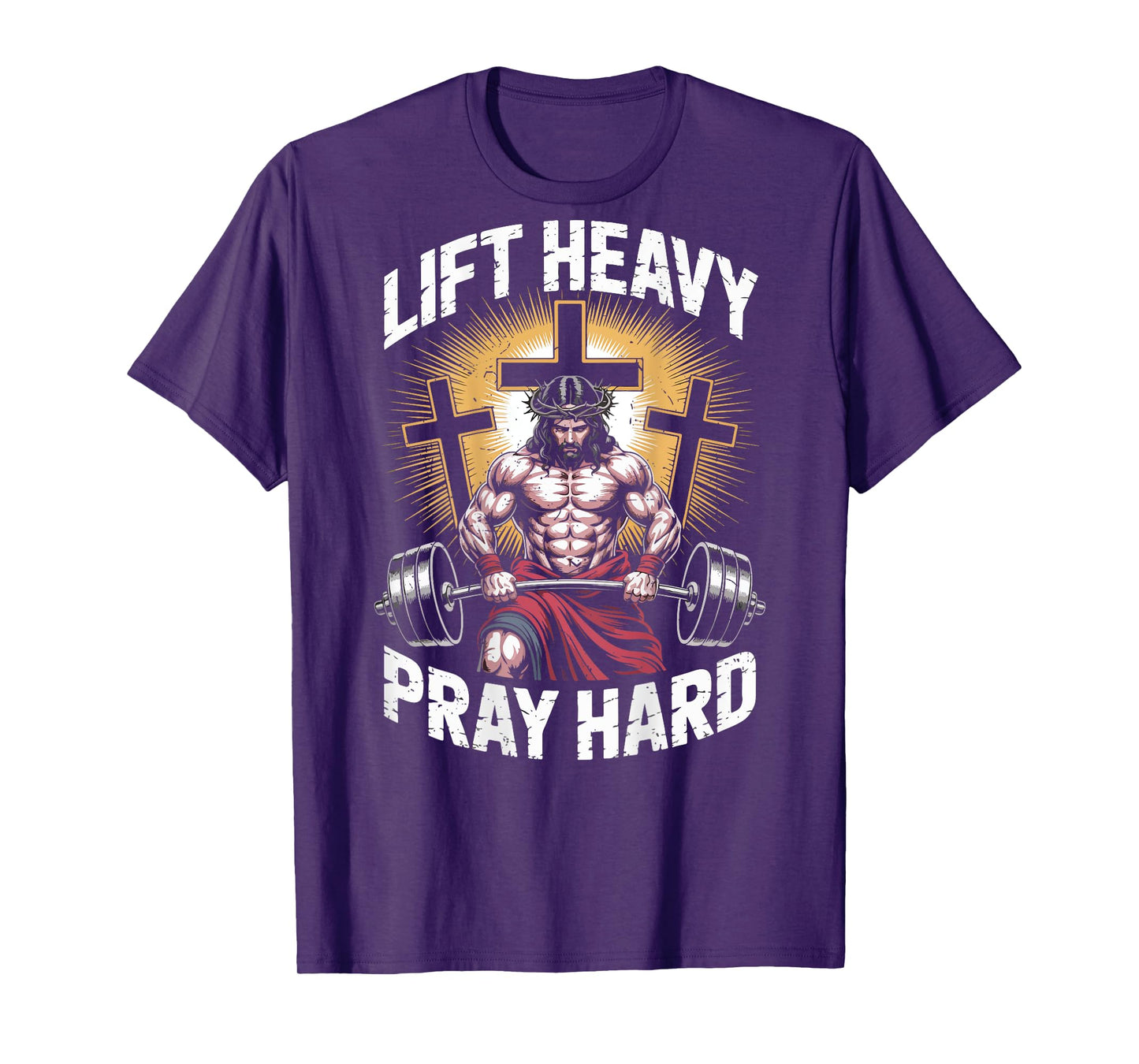 Men's Jesus Gym Lift Heavy Pray Hard Funny Christian Workout T-Shirt