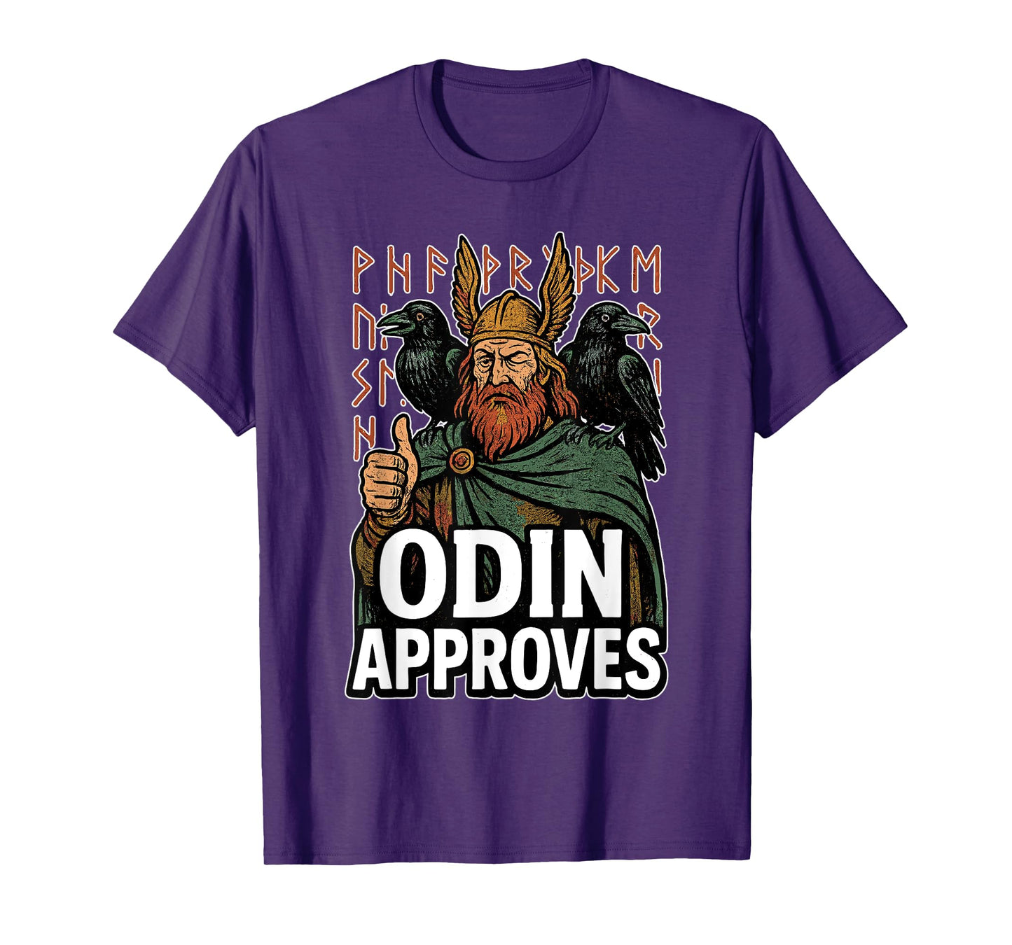 Odin Approves Norse Viking Mythology Runes Raven Warrior T-Shirt