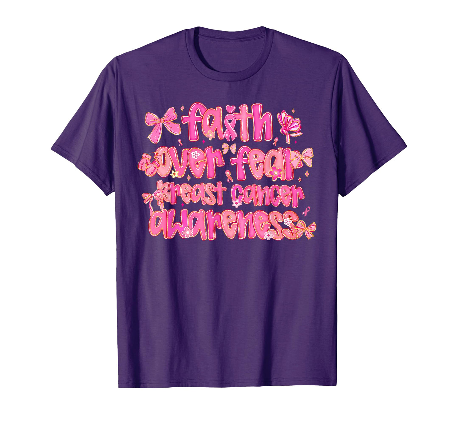 Preppy Faith Over Fear Breast Cancer Awareness Coquette T-Shirt