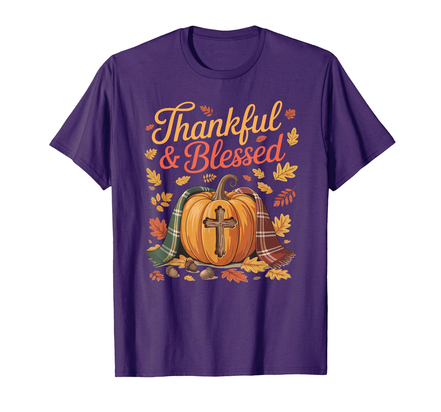 Thankful Blessed Pumpkin Cross Thanksgiving Fall T-Shirt