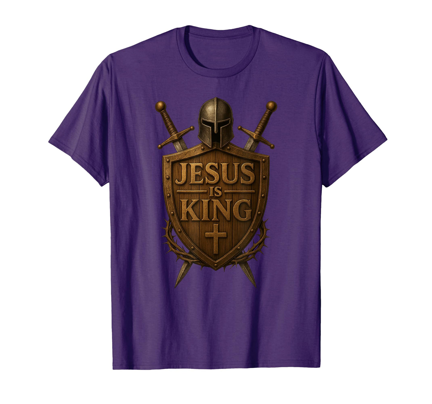 Jesus Is King | Armor of God Shield & Sword Christian Men T-Shirt