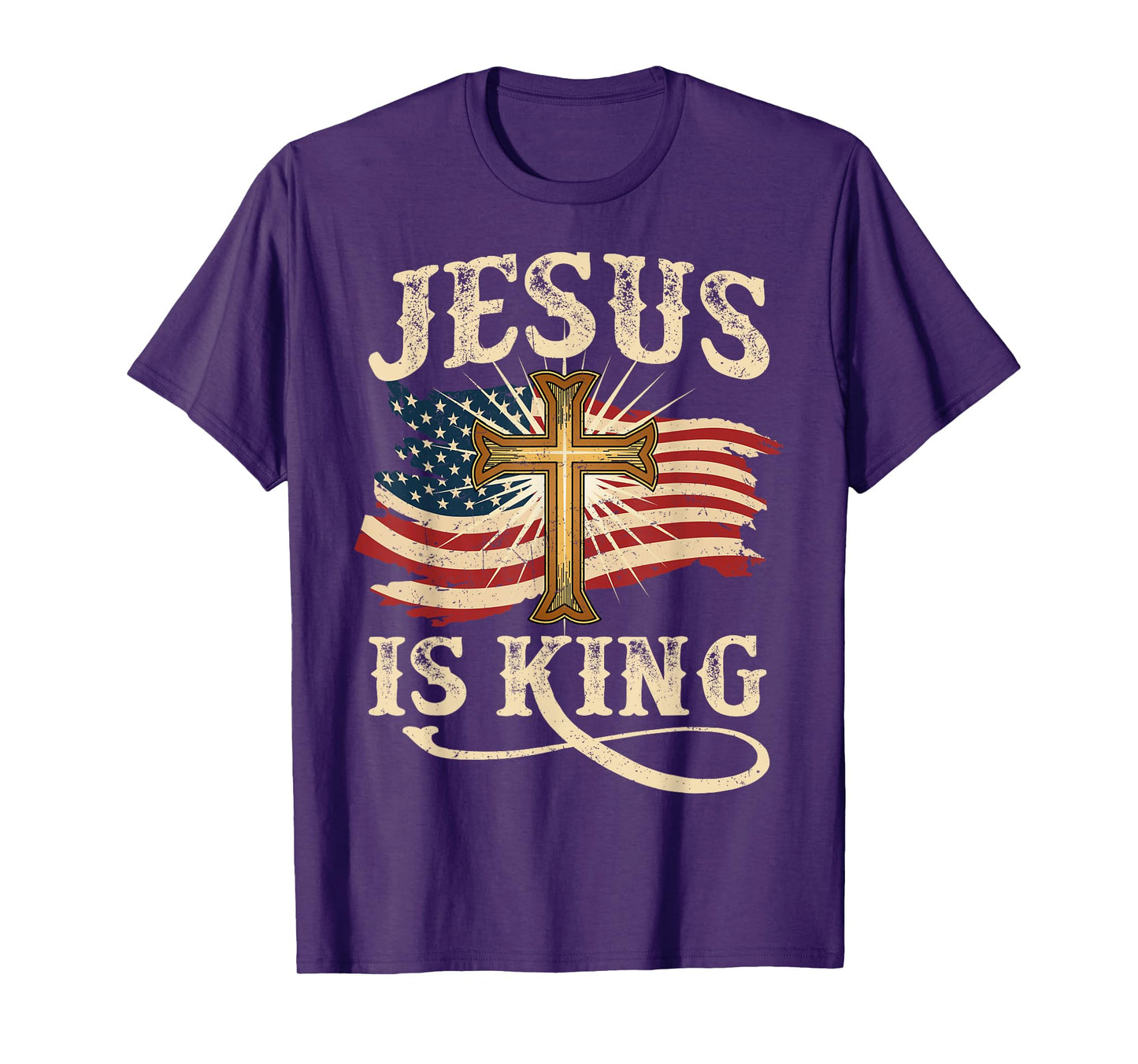 Jesus Is King Christian Cross USA American Flag Religious T-Shirt