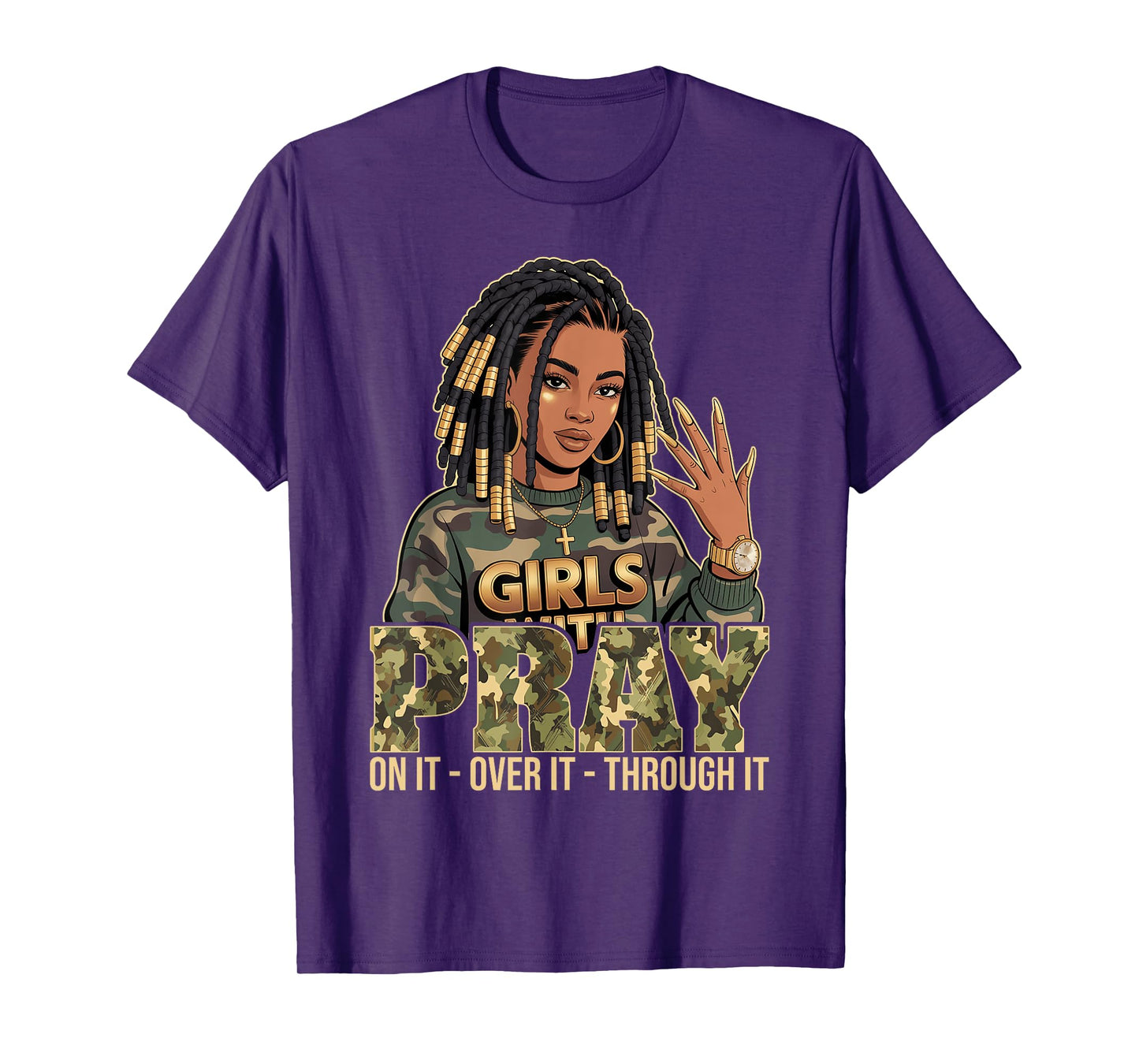 Pray On It Pray Over It Black Woman Loc'd Christian Women T-Shirt