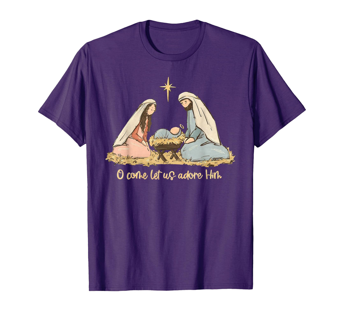 O Come Let Us Adore Him Merry Christmas Xmas Christian Jesus T-Shirt