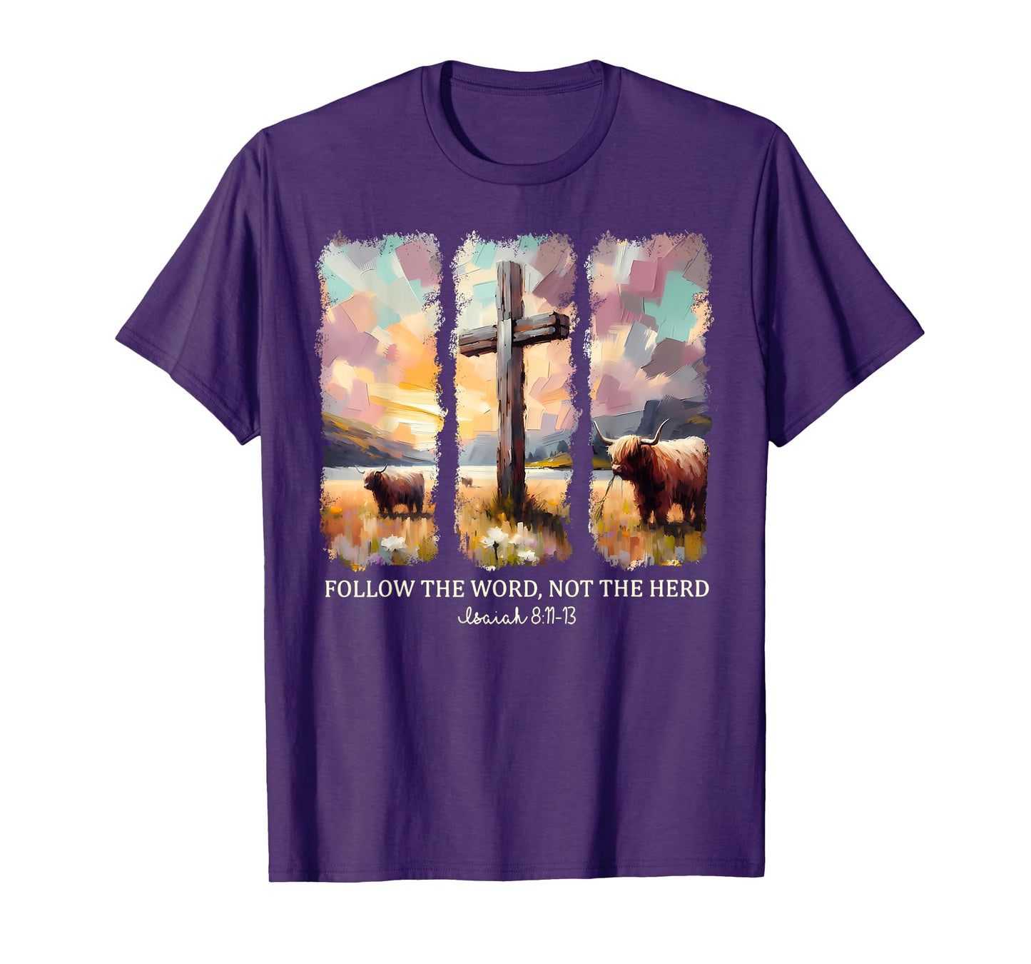 Watercolor Follow The Word Not The Herd Christian Cross T-Shirt
