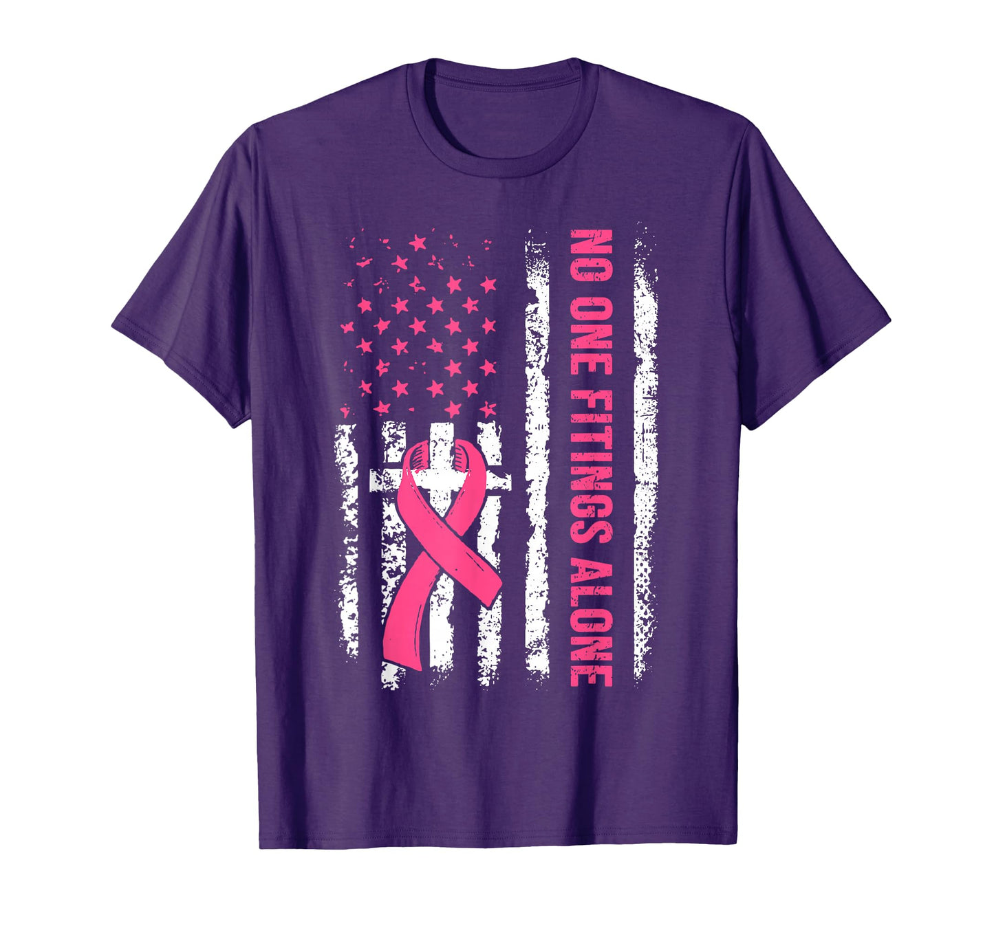 No One Fights Breast Cancer Alone Support Cross Christian T-Shirt