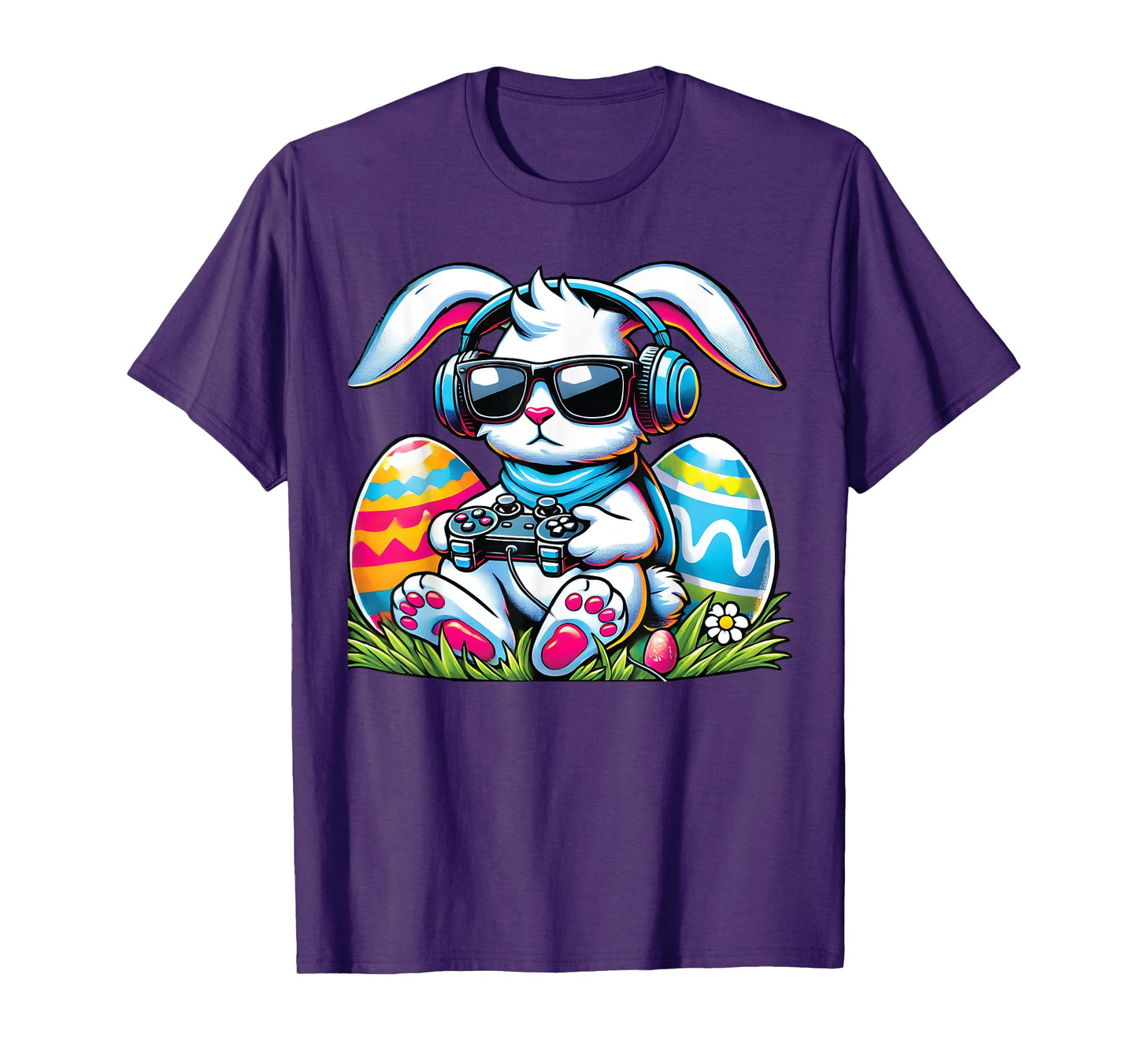 Happy Easter Bunny Playing Game Funny Boys Girls Kids Gamer T-Shirt