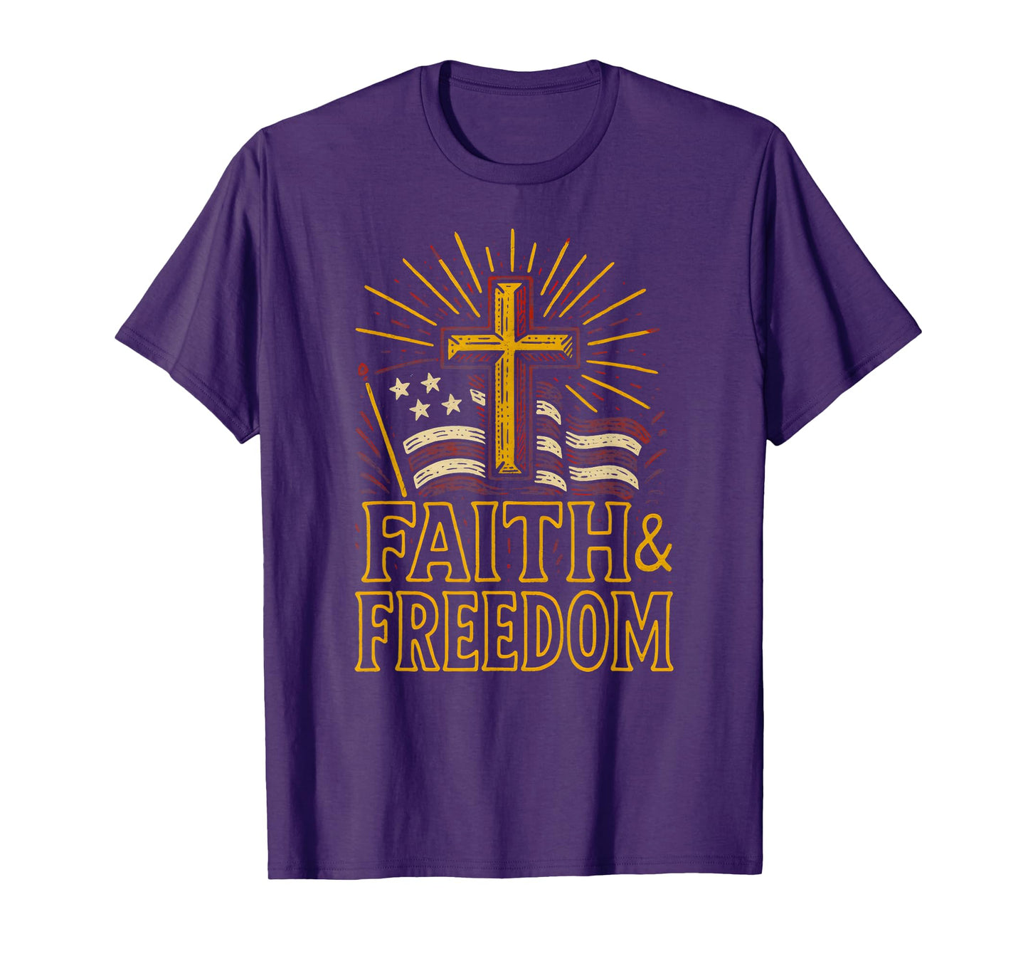 Patriotic Cross Faith Freedom Vintage Mens Christian T-Shirt