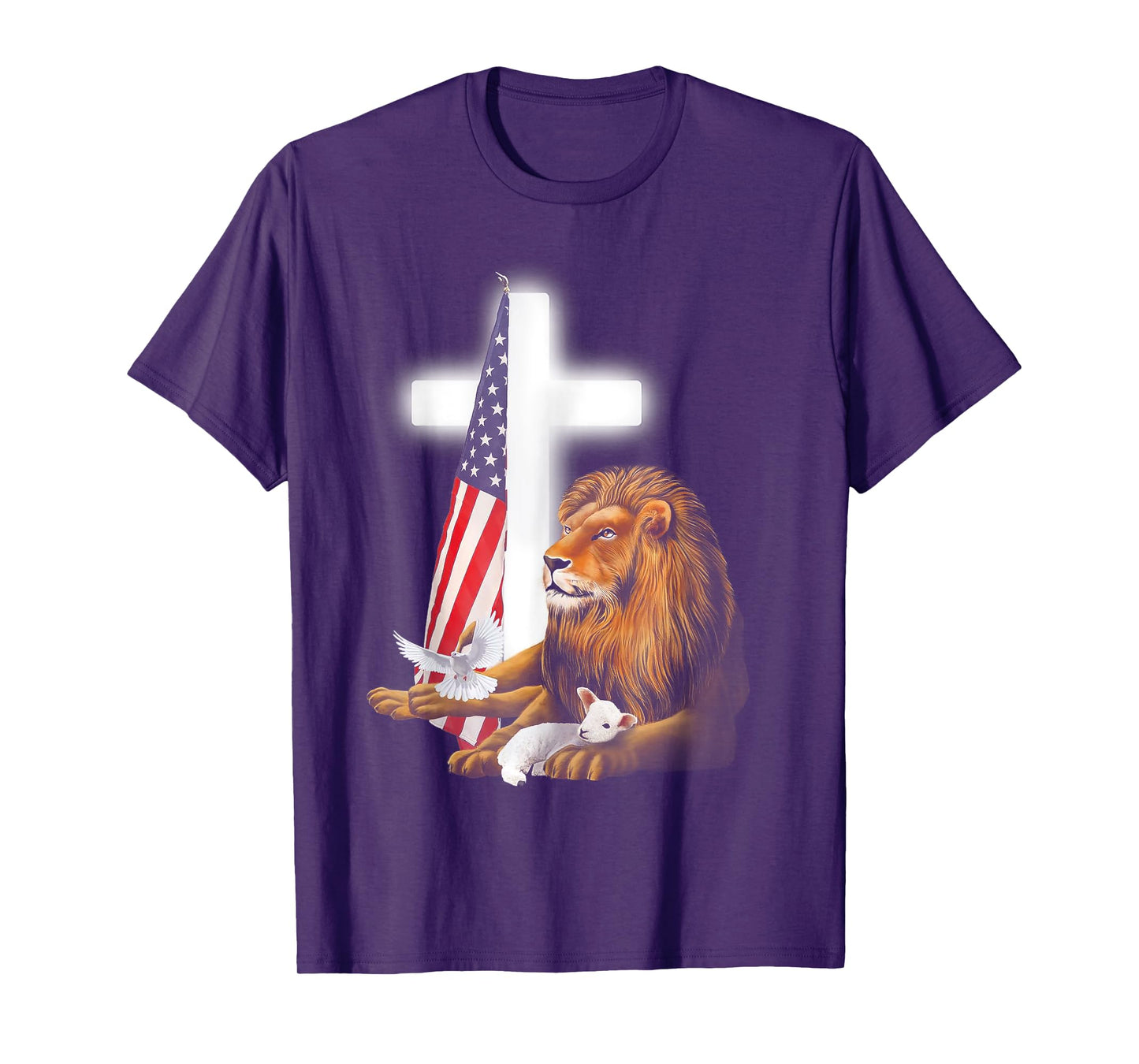 Lion And Lamb Cross Sheep Dove America Flag T-Shirt