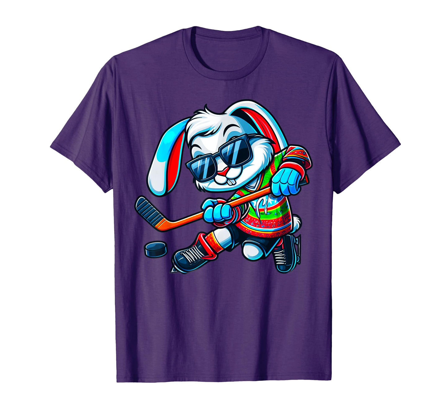 Easter Bunny Hockey Player Rabbit Egg Men Women Boys Kids T-Shirt