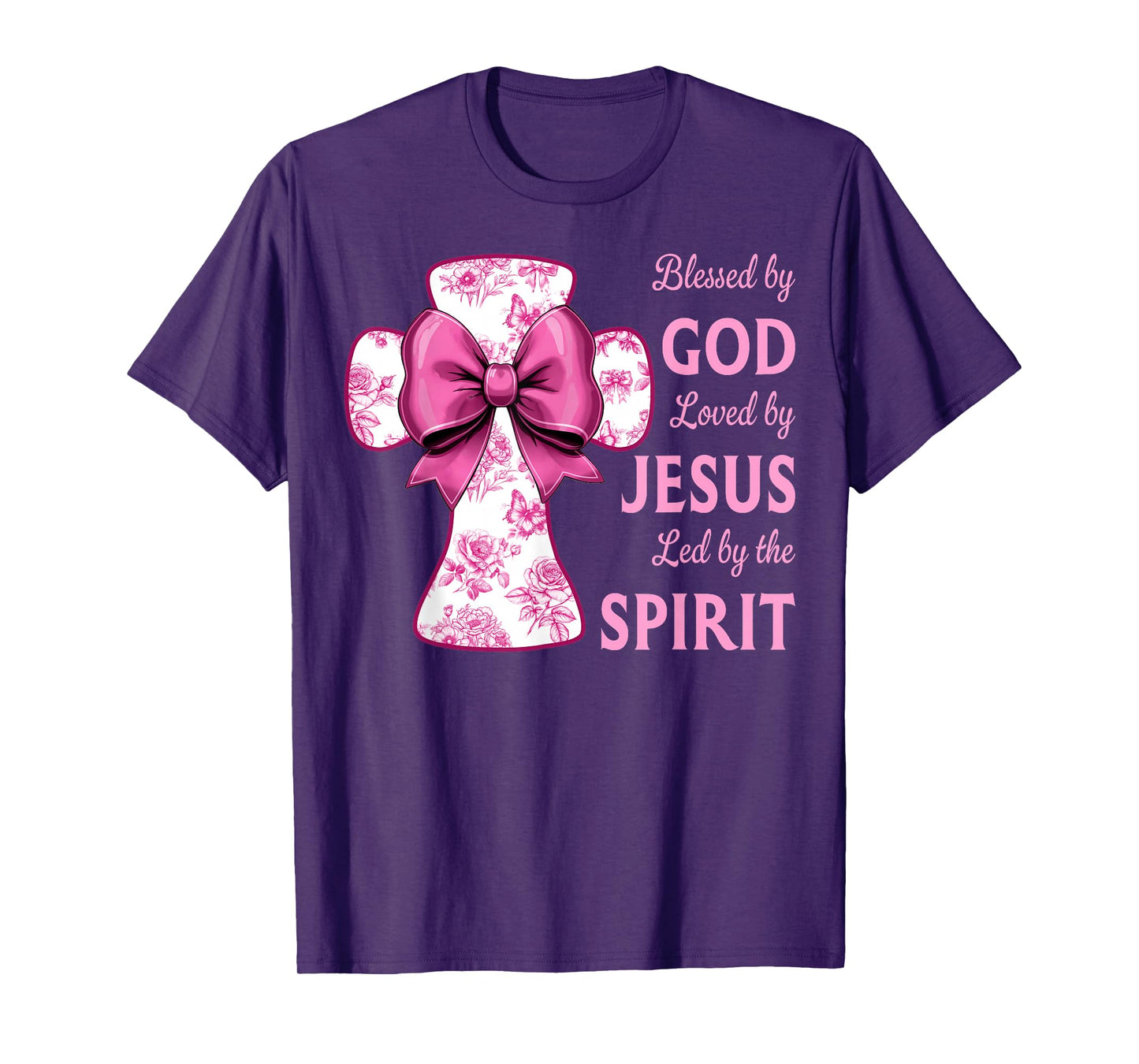 Blessed by God Loved by Jesus Pink Toile Cross Christian T-Shirt