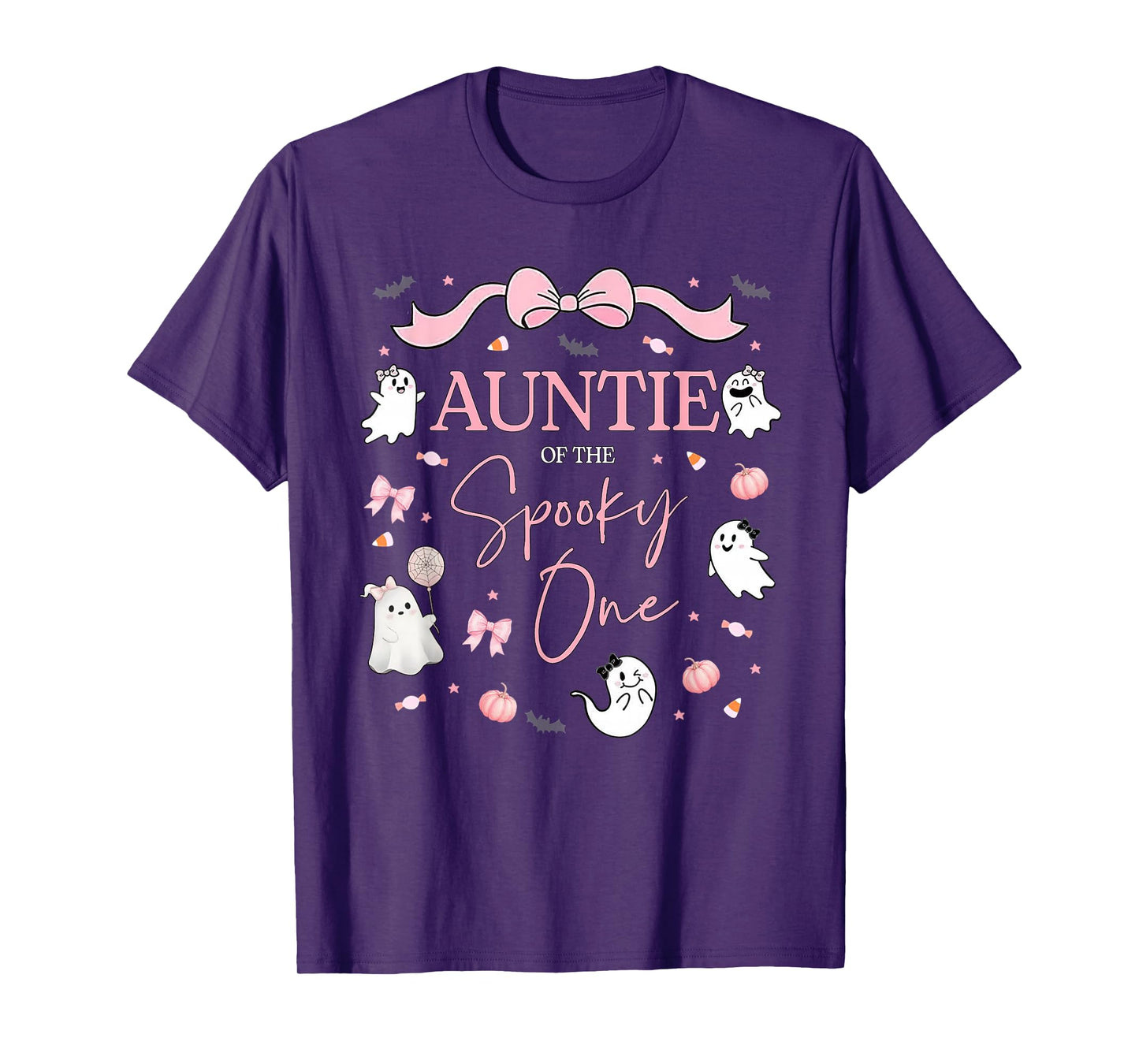 Auntie of The Spooky One Birthday Girl Pink Bow Halloween T-Shirt