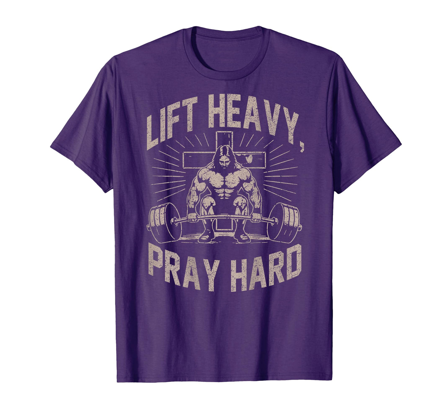 (ON Back) Christian Workout Lift Heavy Pray Hard Jesus Gym T-Shirt