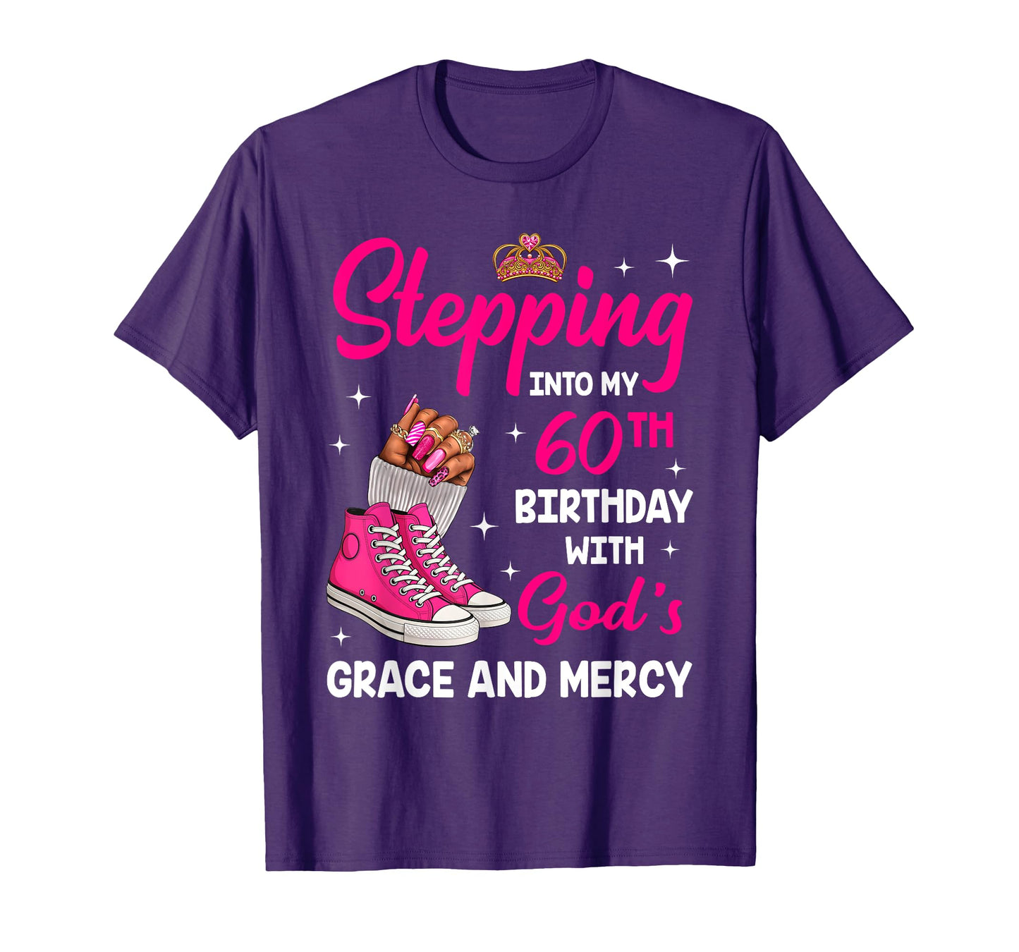 Stepping Into My 60th Birthday Afro Woman Melanin Queen T-Shirt