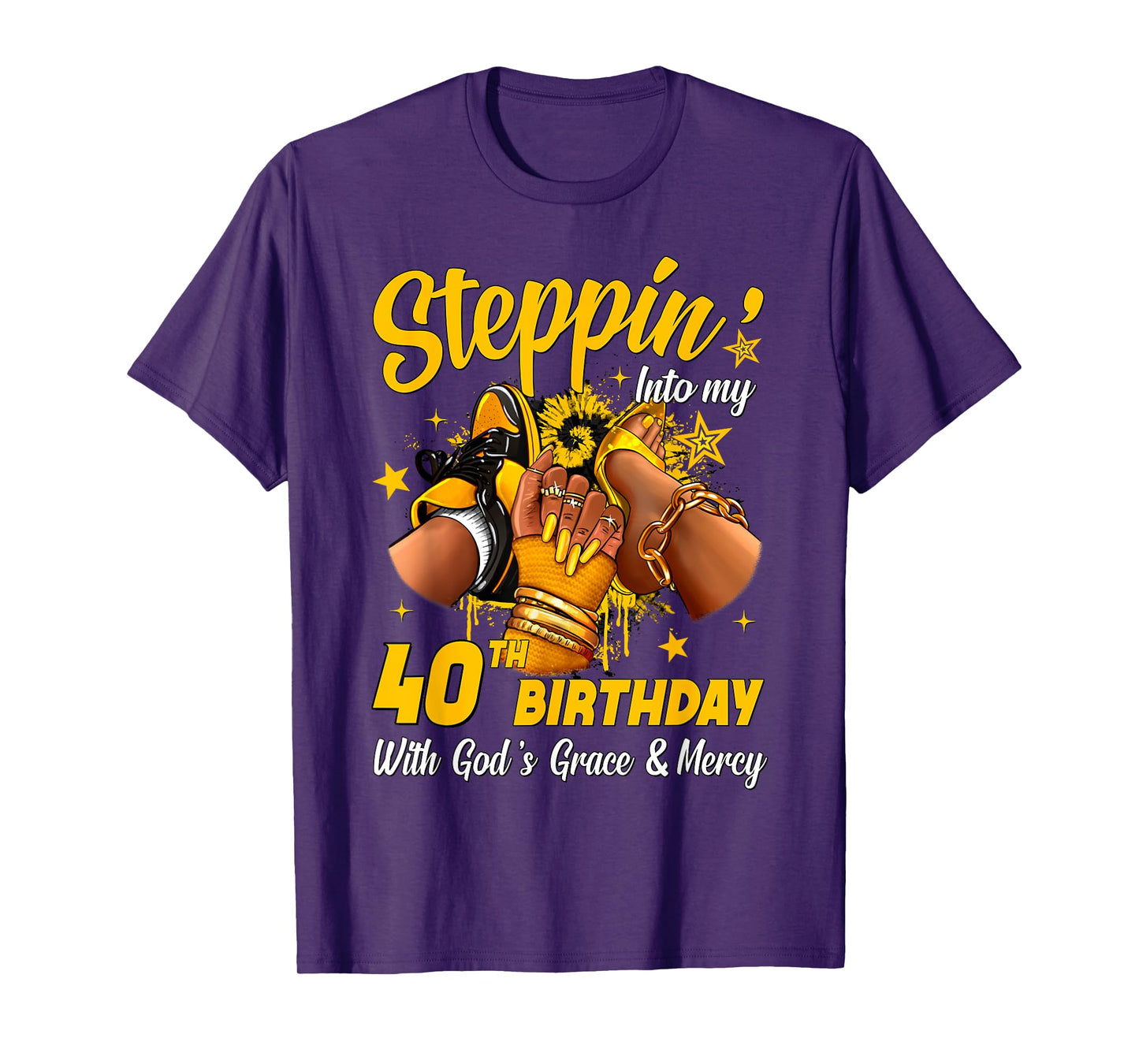 Stepping Into My 40th Birthday Black Woman Sneaker Heel T-Shirt