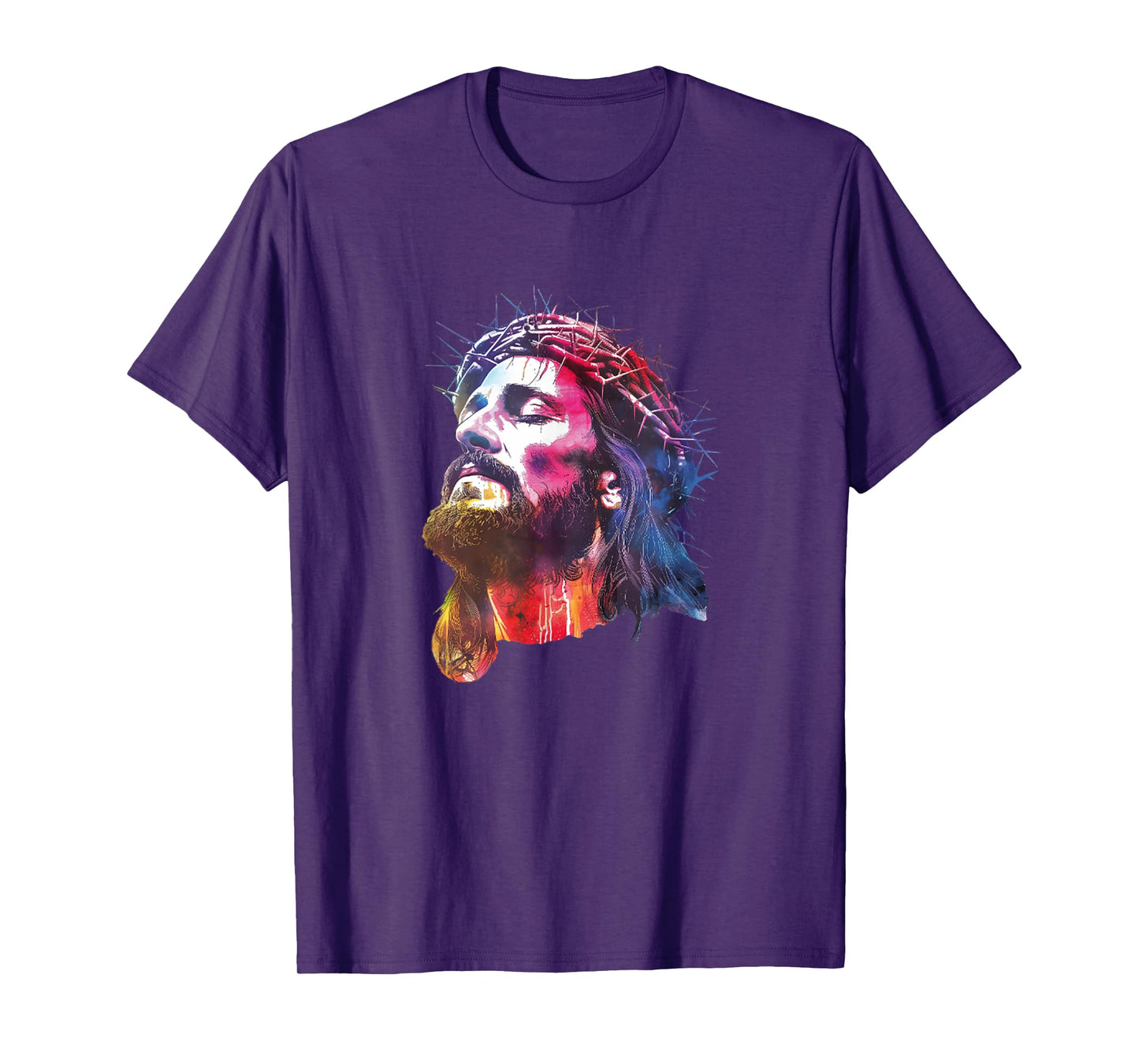 Face of Jesus Crown of Thorns Rainbow Christ Faith T-Shirt