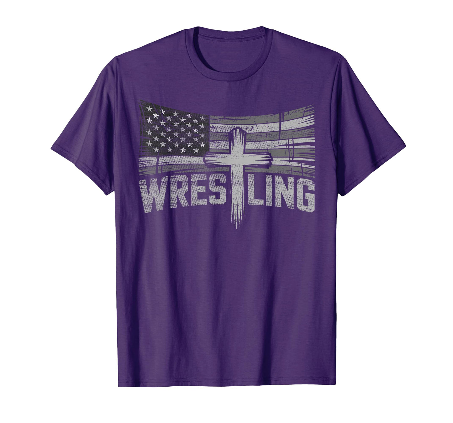 Vintage USA Flag Jesus Christ Christian Wrestling Wrestler T-Shirt