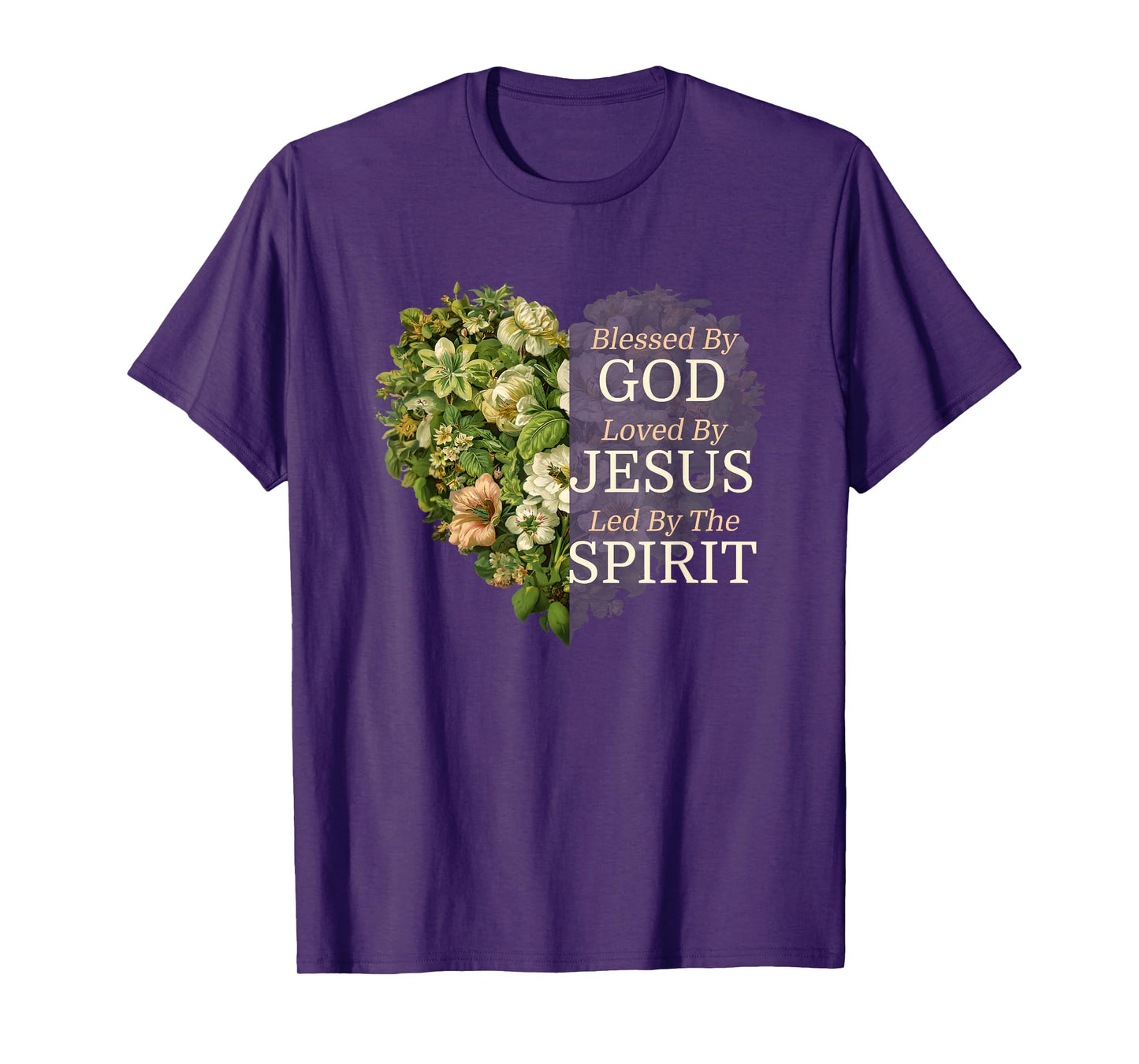 Blessed By God Loved By Jesus Flower Heart Faith Christian T-Shirt