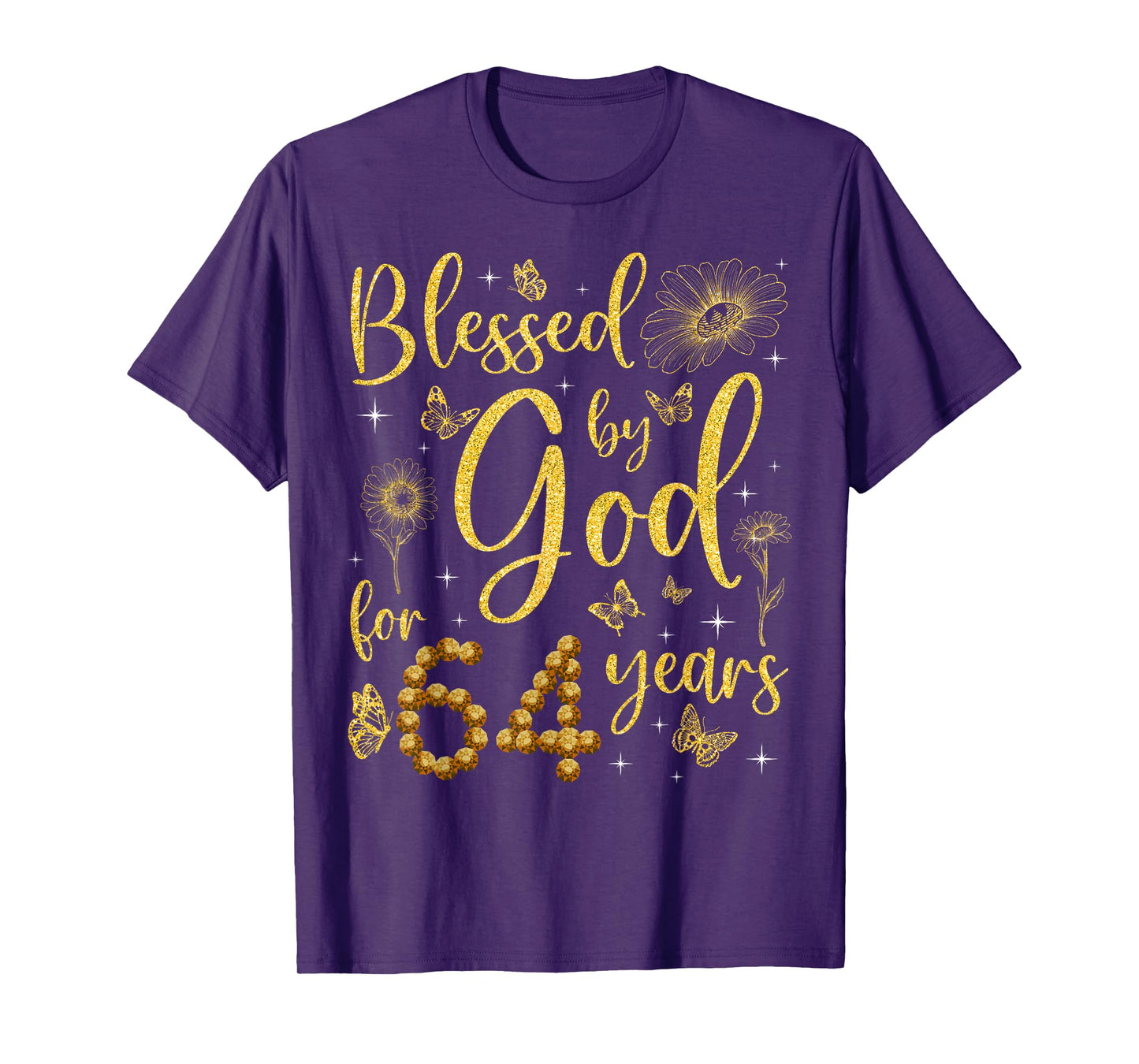 Butterfly Flower Blessed By God For 64 Years 64th Birthday T-Shirt