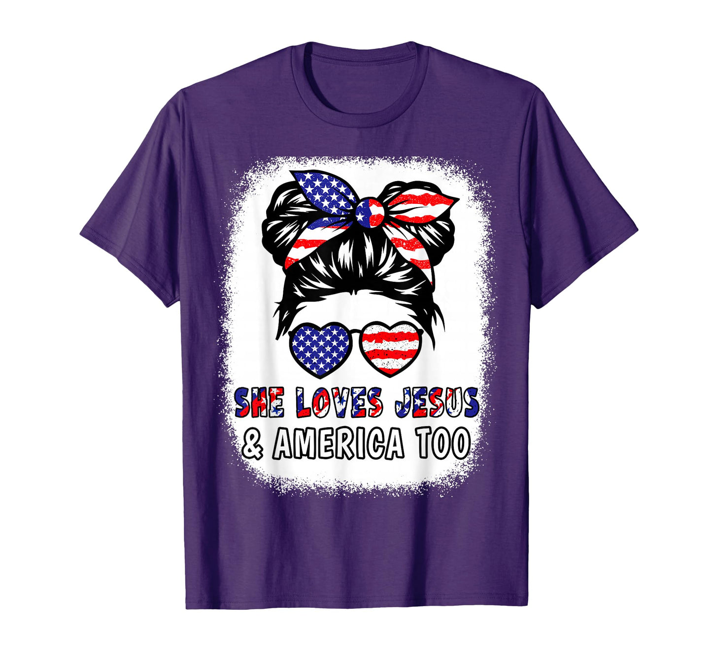 Girl Loves Jesus & America 4th July Flag USA Patriotic Women T-Shirt