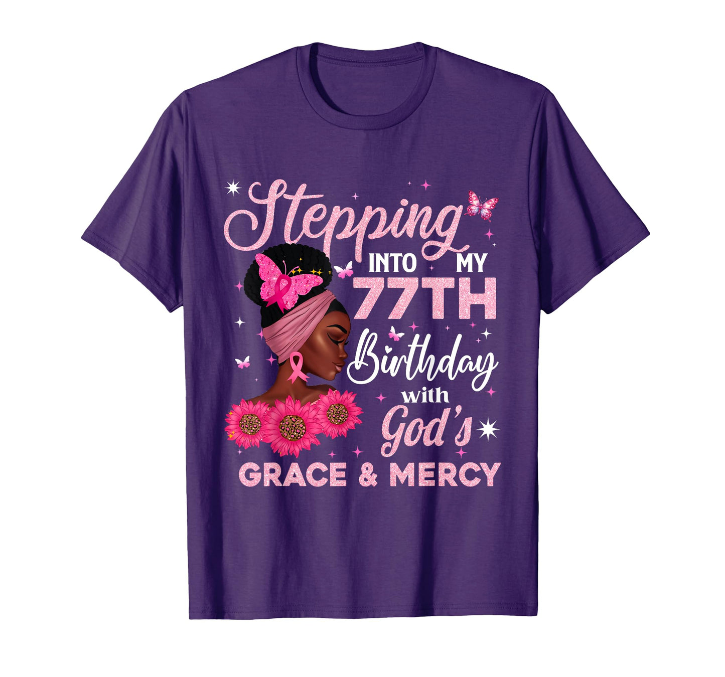 Retro 77th Bday Woman Breast Cancer Butterfly 77 Years Old T-Shirt