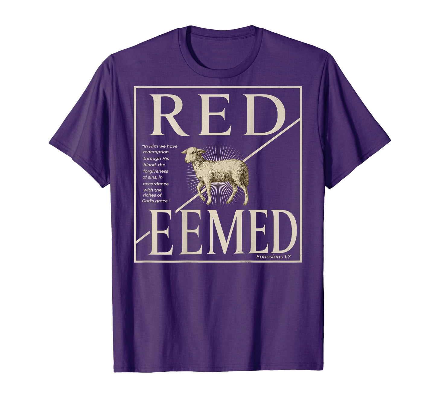 (ON BACK) Christian Lamb REDEEMED Ephesians 1 7 Bible Verse T-Shirt