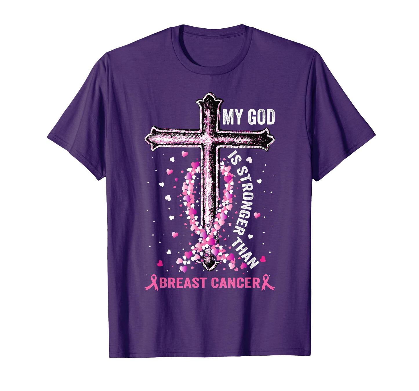 My God Is Stronger Than Breast Cancer Pink Cross Christian T-Shirt