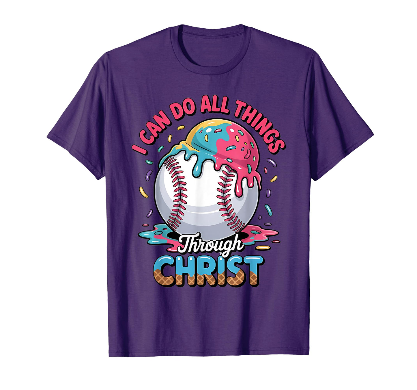 Philippians 4:13 Baseball Ice Cream Drip Stuff Boys Kids T-Shirt