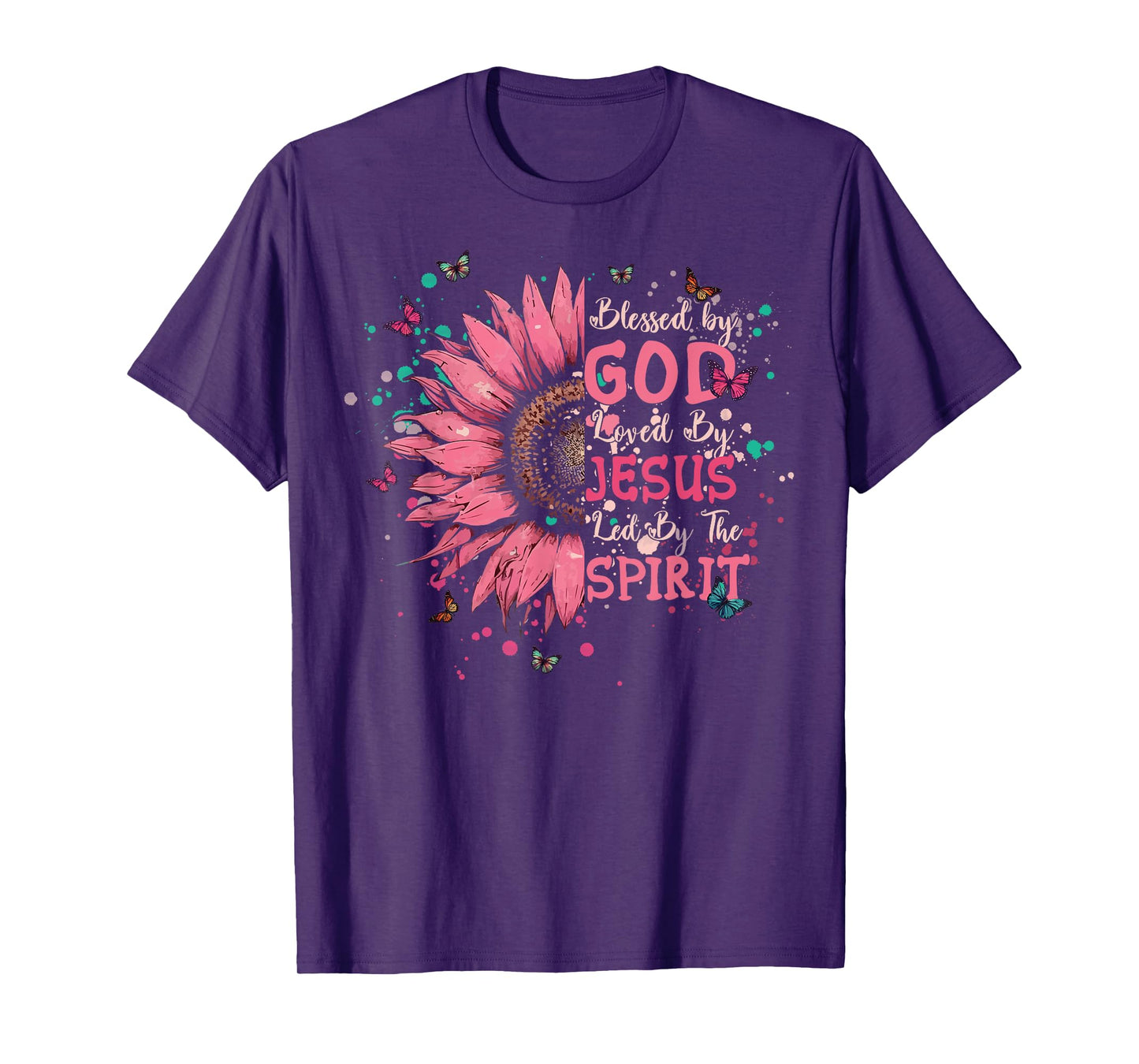 Blessed by God Loved by Jesus Christian Cross Tee Sunflower T-Shirt