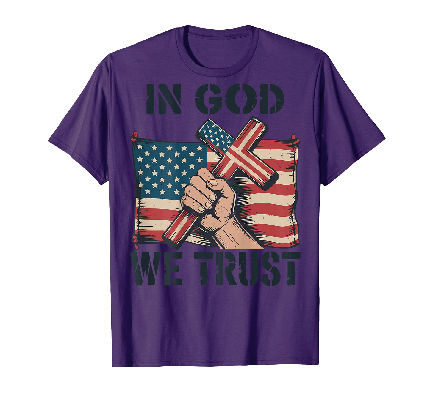 Mens in God We Trust Christian Patriotic Cross American Flag T-Shirt