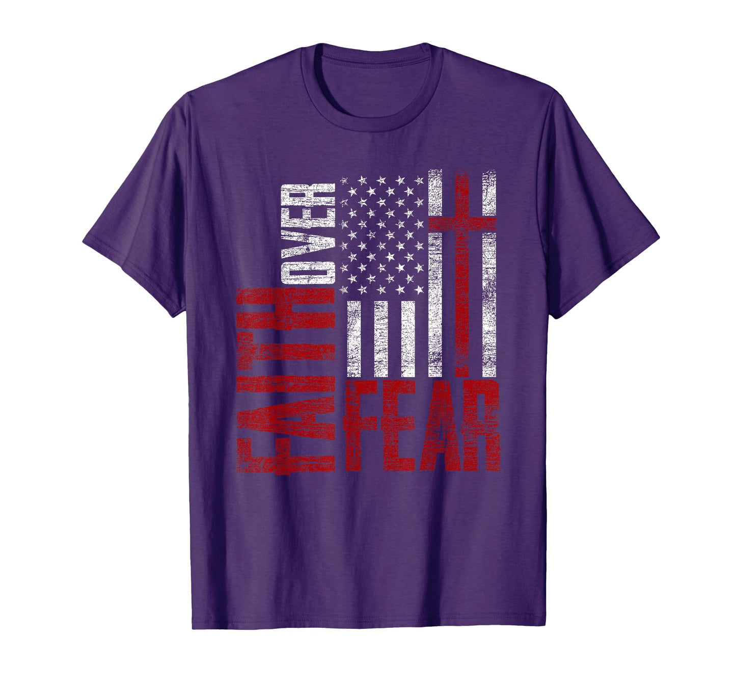 Patriotic Devotee USA Flag Cross Faith Over Fear Jesus Women Kids Men T-Shirt