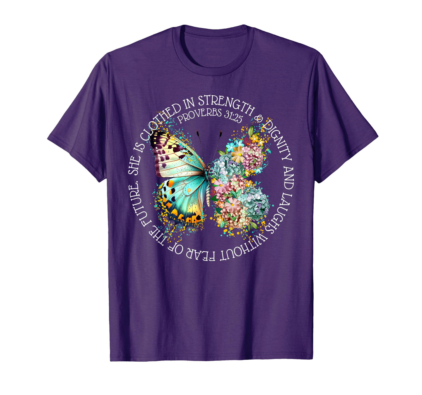 Boho Floral Butterfly She Is Clothed In Strength & Dignity T-Shirt