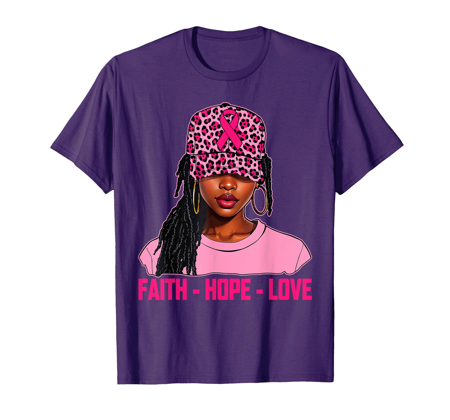 Faith Hope Love Black Women Afro Christian Breast Cancer T-Shirt