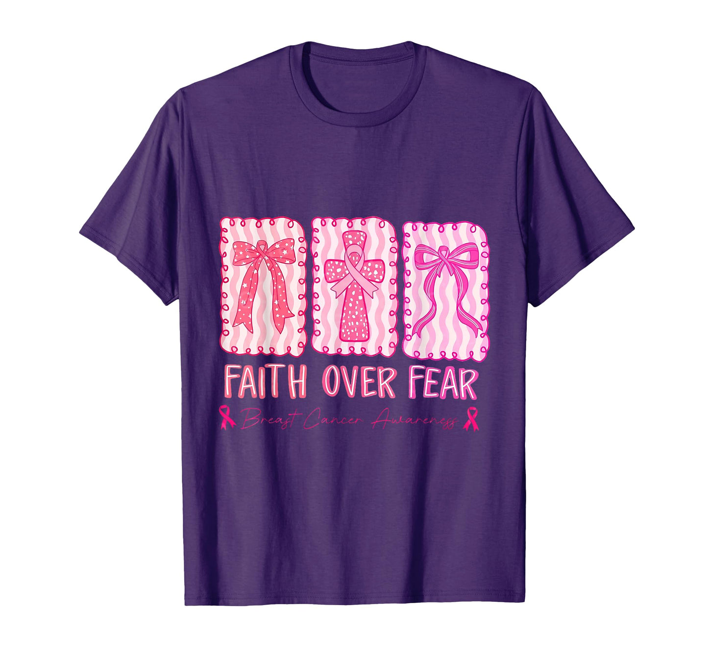 Faith Over Fear Cross Coquette Breast Cancer Awareness T-Shirt