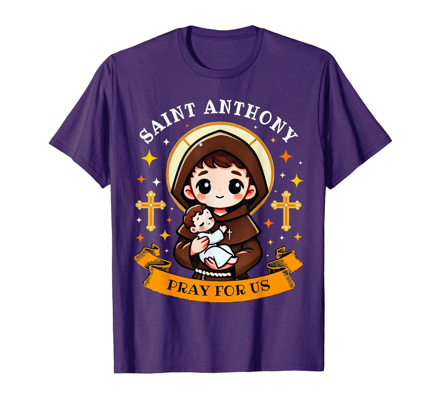 St. Anthony Pray For Us Holding Jesus Catholic Saint Kids T-Shirt