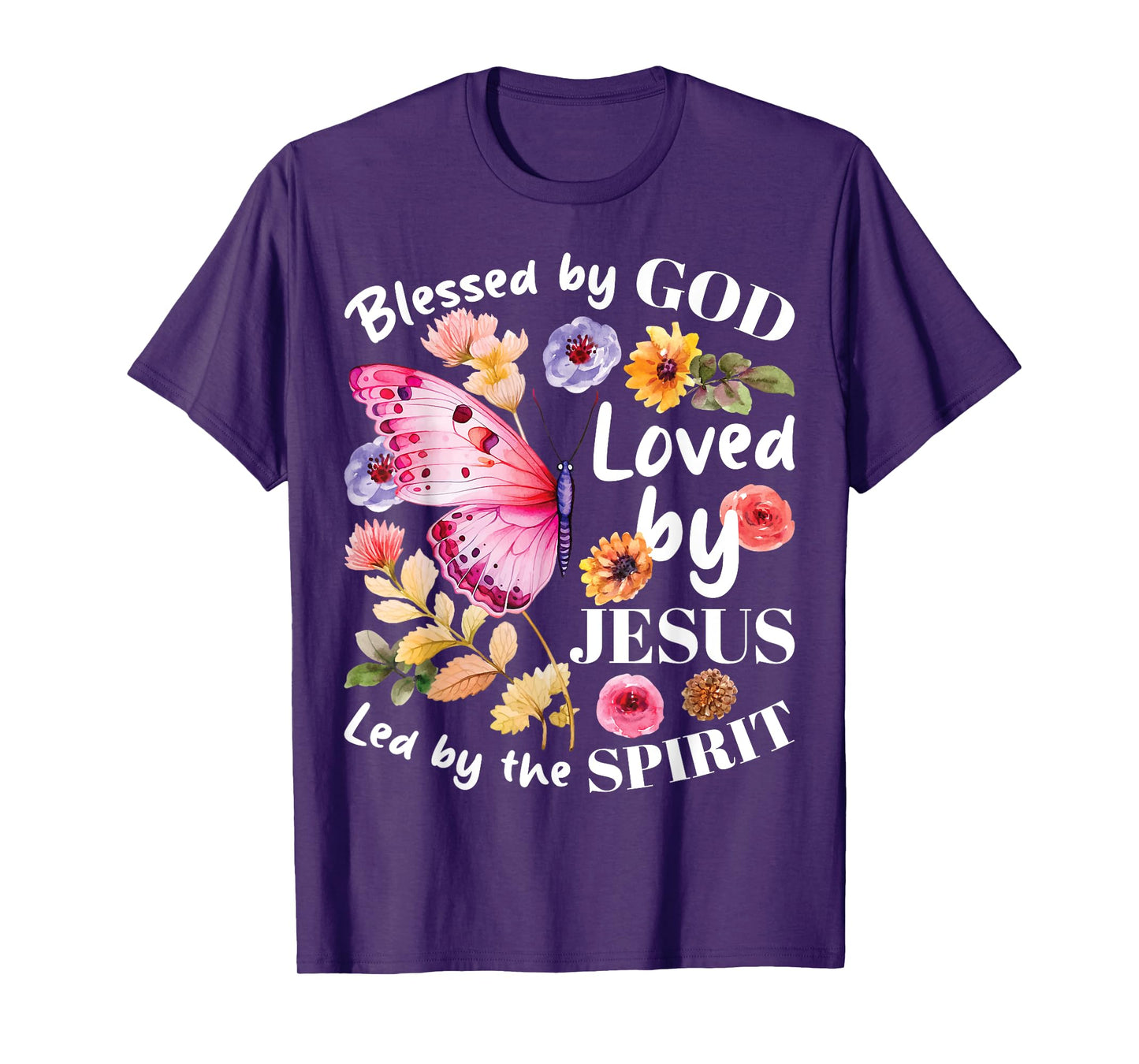 Christian Blessed by God Loved by Jesus Floral Butterfly T-Shirt