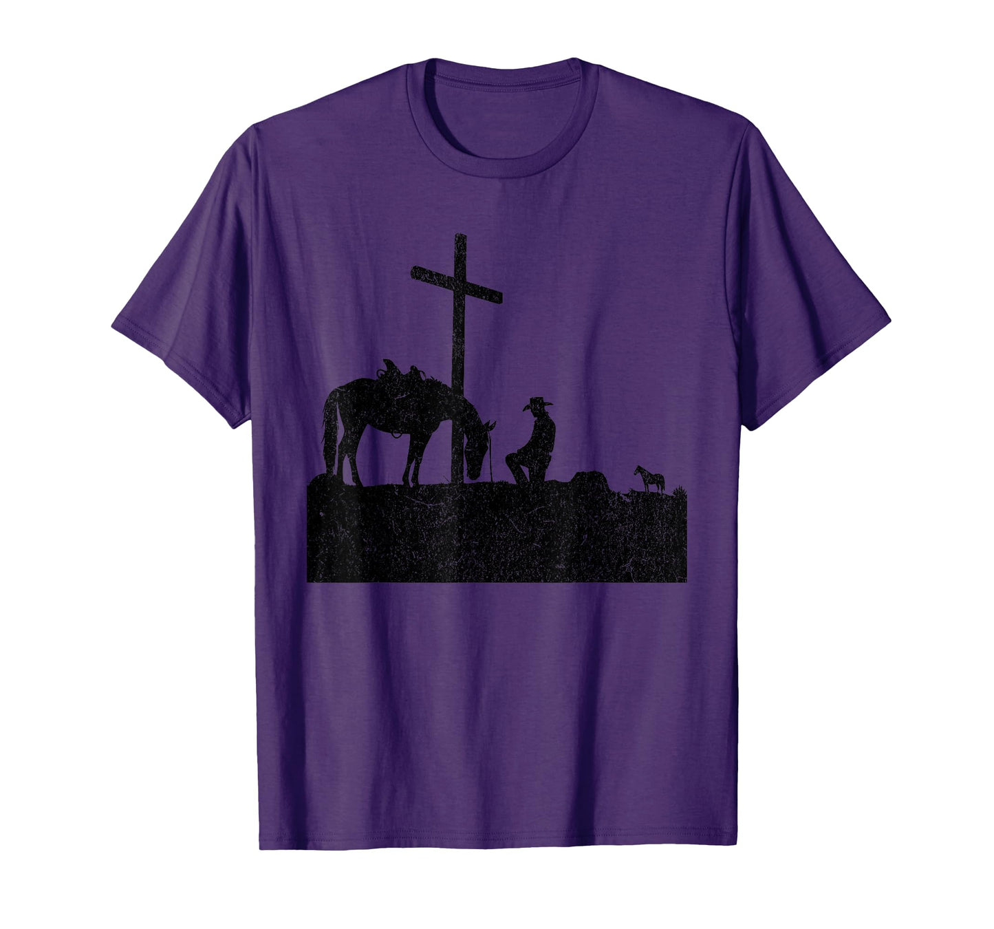 Cowboy Kneeling at Cross Western Jesus for Mens Faith T-Shirt