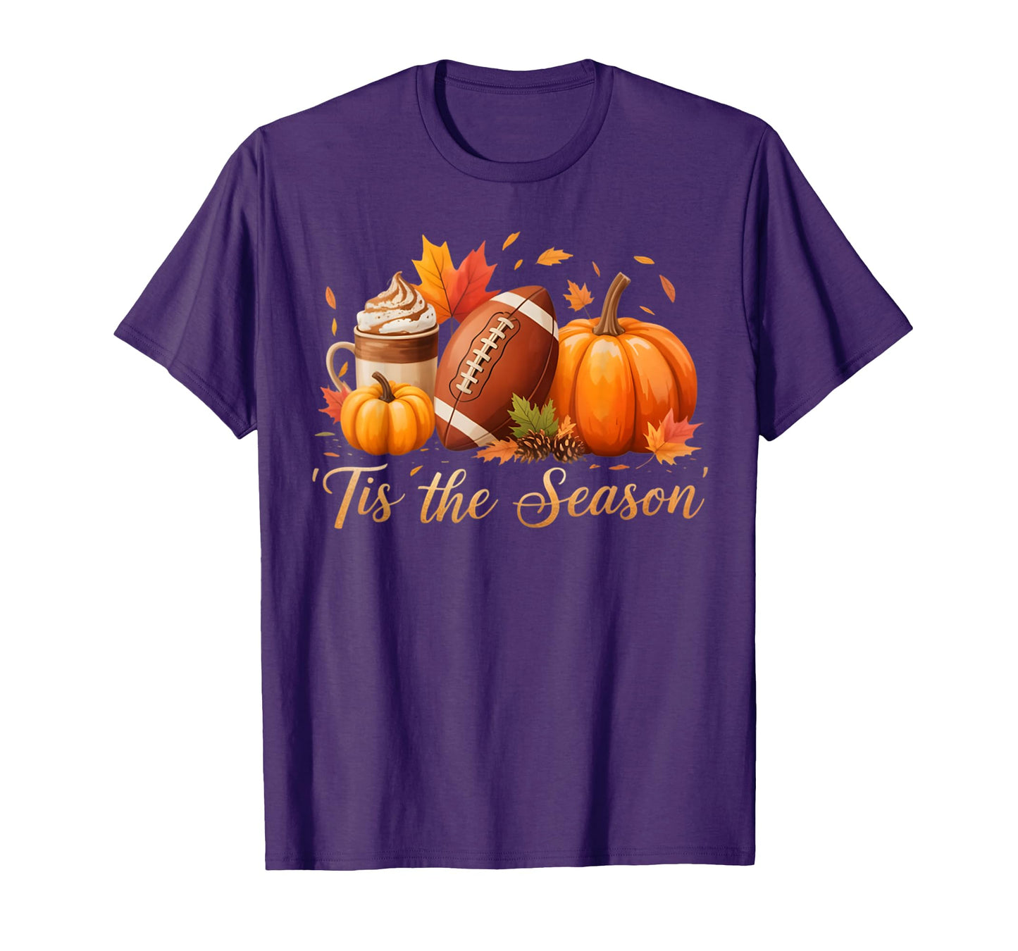 Tis The Season Fall Thanksgiving Pumpkin Spice Football Tee T-Shirt