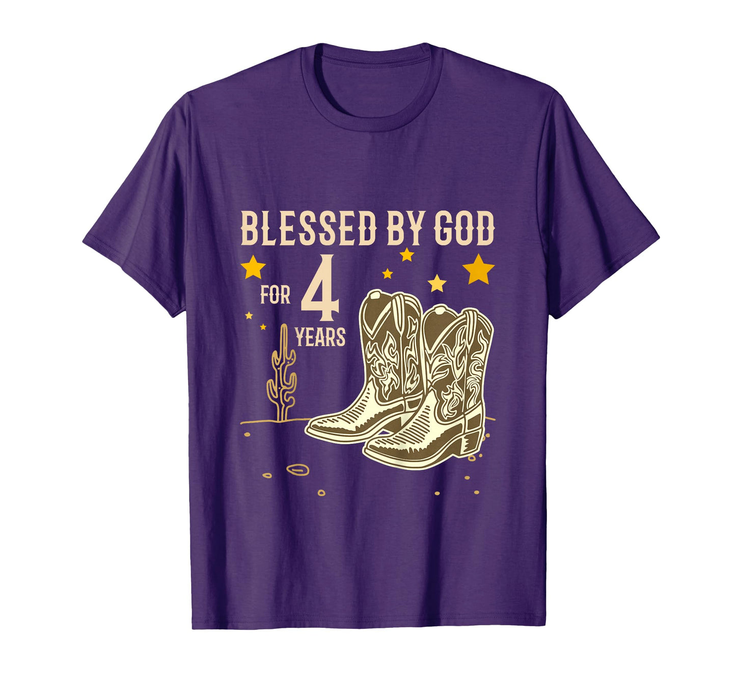 Kids Vintage Blessed by God for 4 Years Cowboy 4th Birthday Boy T-Shirt