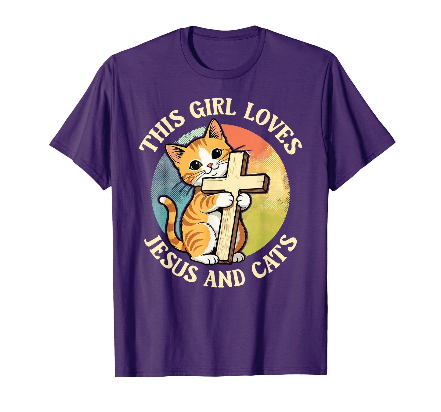 Christian This Girl Loves Jesus and Cats Cat Hugging Cross T-Shirt