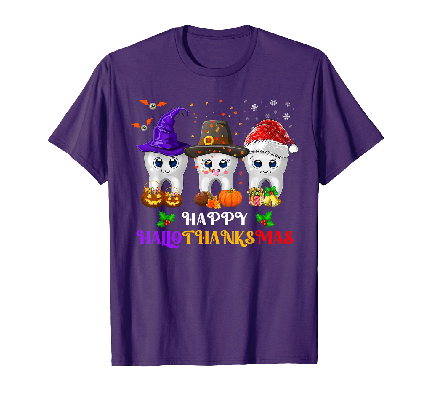 Teeth HalloThanksMas Halloween Thanksgiving Christmas Dental T-Shirt