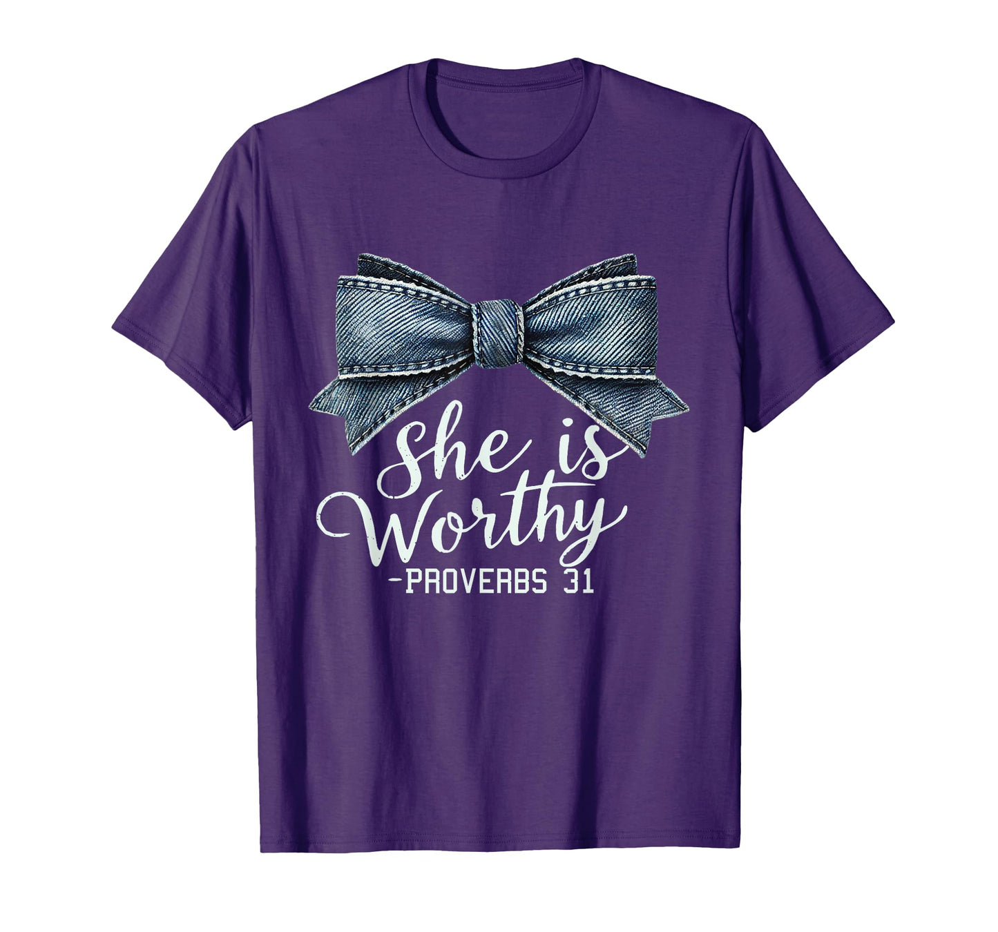 Christian Denim Bow Shirt Inspirational Bible Religious Girl T-Shirt