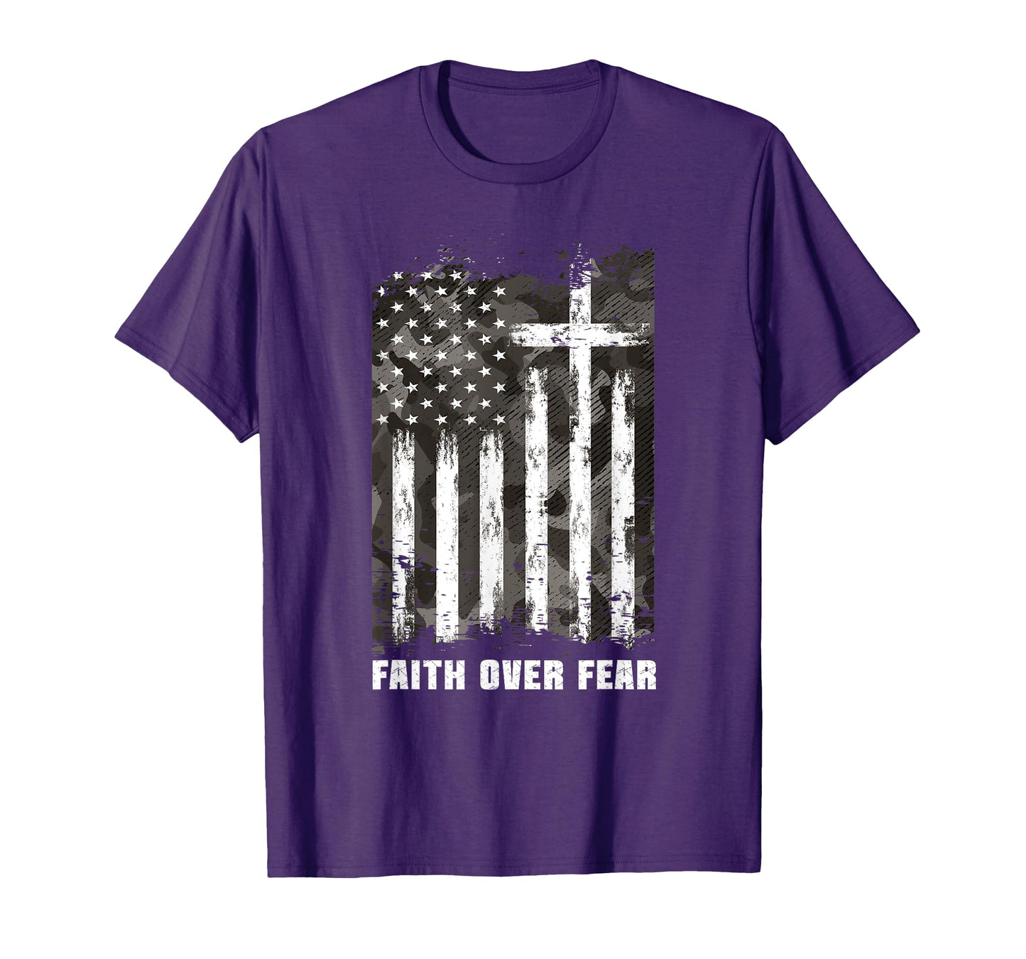 Faith Over Fear Christian Cross Camouflage American Flag T-Shirt