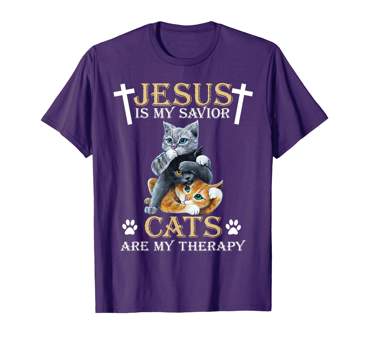Jesus Is Savior Cats Are My Therapy Christian Funny Cat T-Shirt